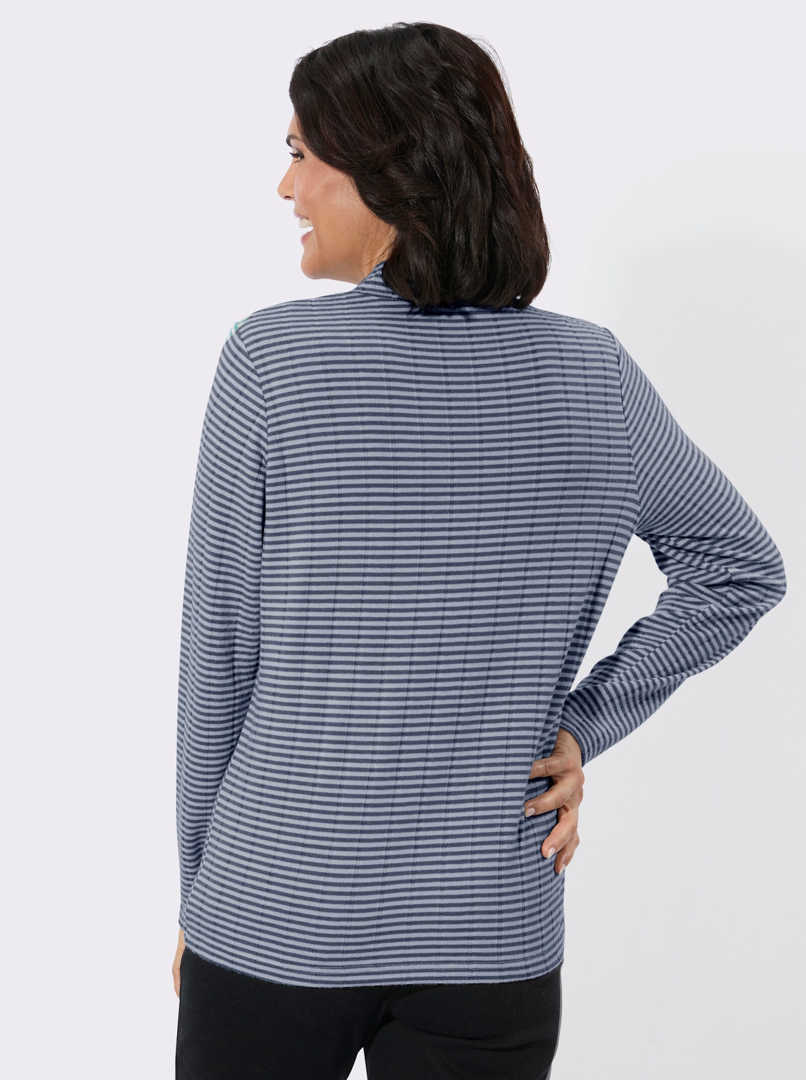 Langarmshirt - dunkelblau-ecru-geringelt