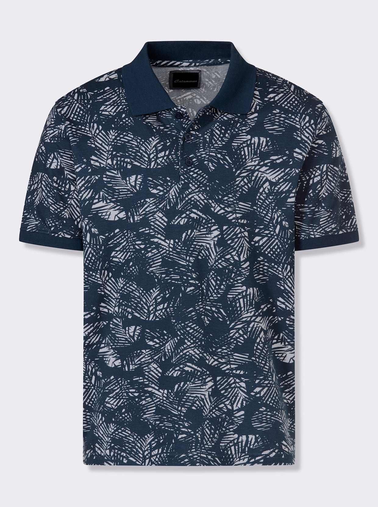 Catamaran Kurzarmshirt mit floralem Allover-Muster - dunkelblau-weiss-gemustert