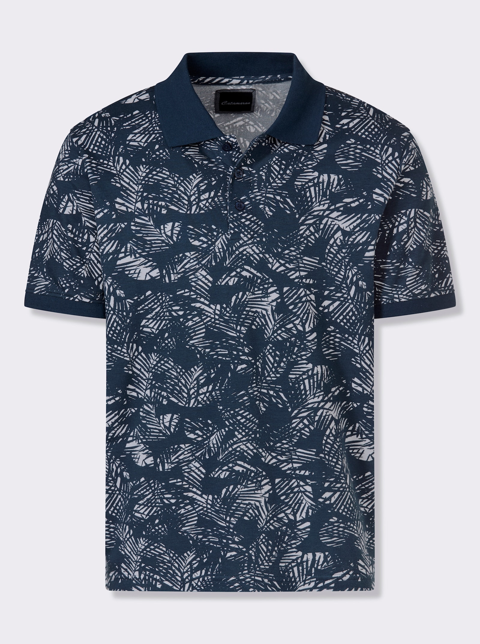 Catamaran Kurzarmshirt mit floralem Allover-Muster - dunkelblau-weiß-gemustert