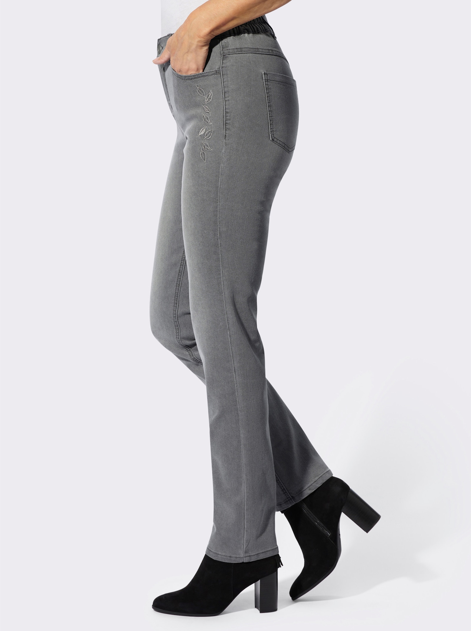 Stretch-Jeans mit ton-in-ton-farbener Stickerei - stone-grey-denim