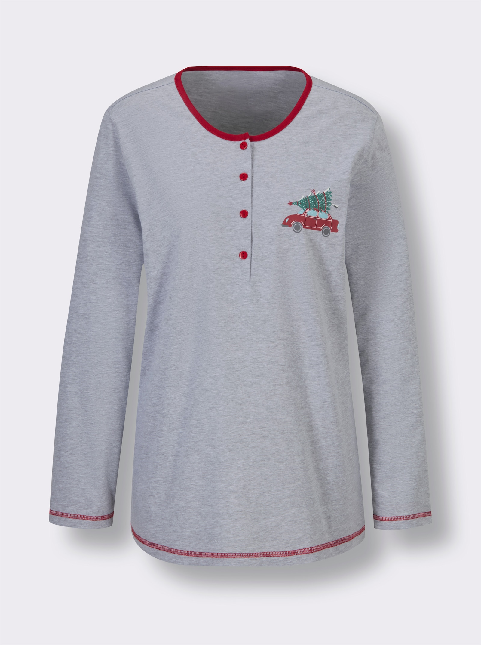 Comtessa Schlafanzug mit platziertem Druck - grau-meliert-rot