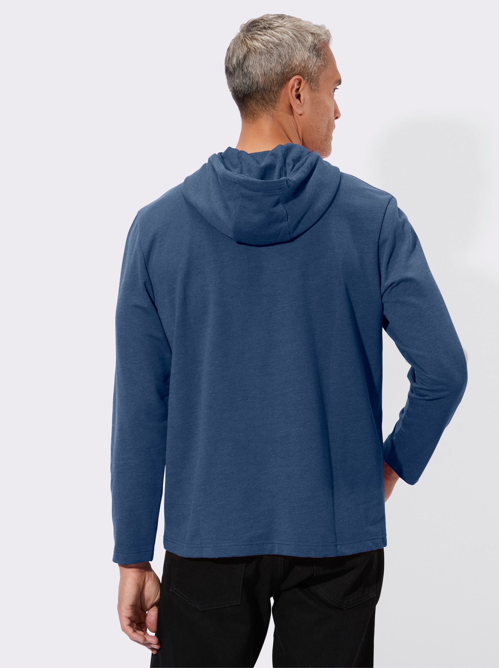 Sweatshirt mit Kapuze und Bindeband - jeansblau-meliert