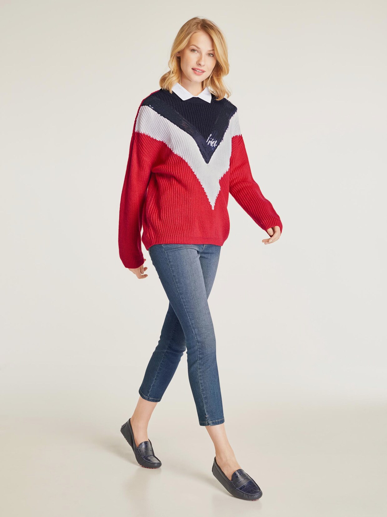 Linea Tesini Grobstrickpullover - marine-rot