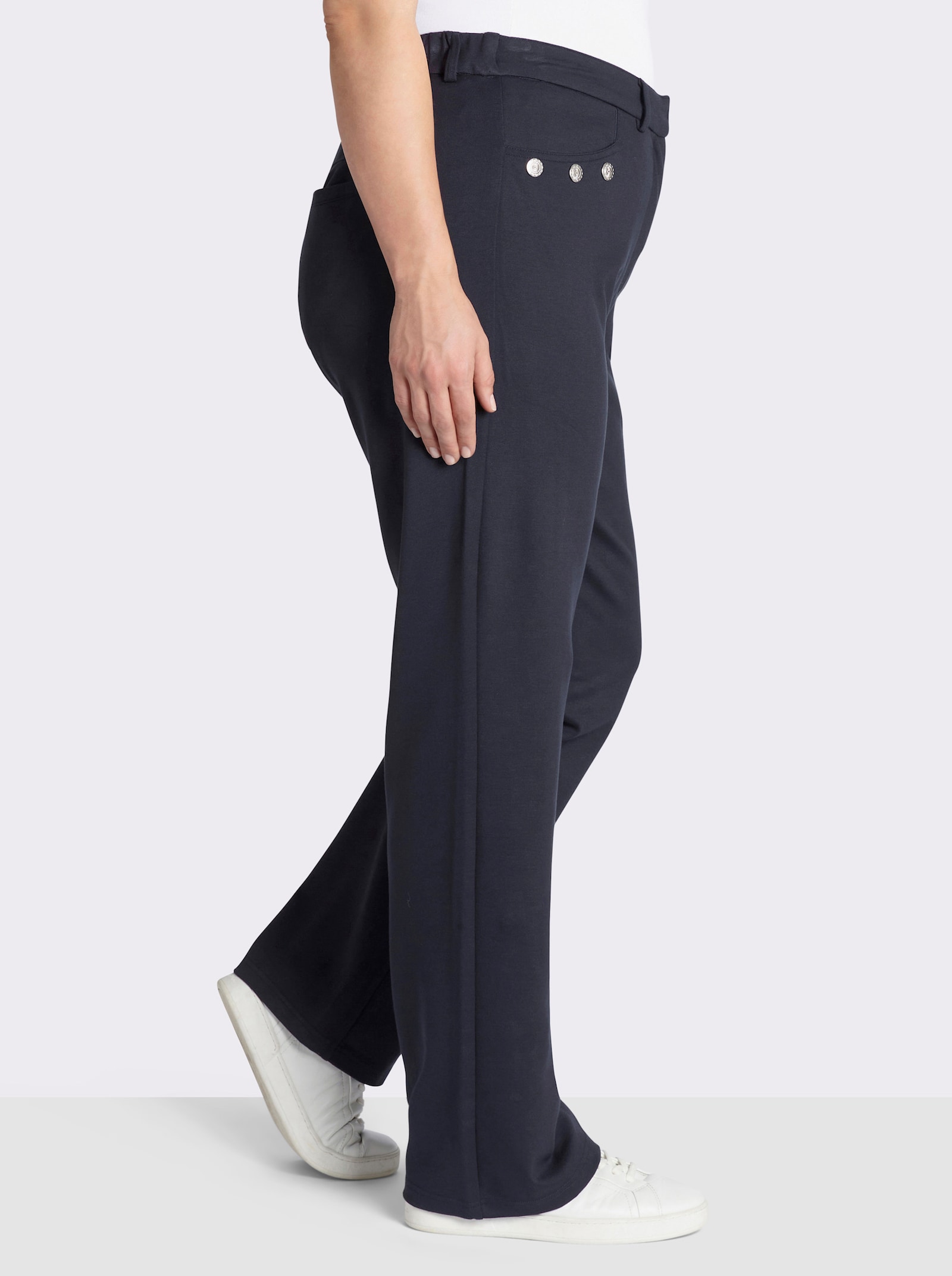 sheego Hose in gerader Beinform, mit Zierknöpfen - tiefblau