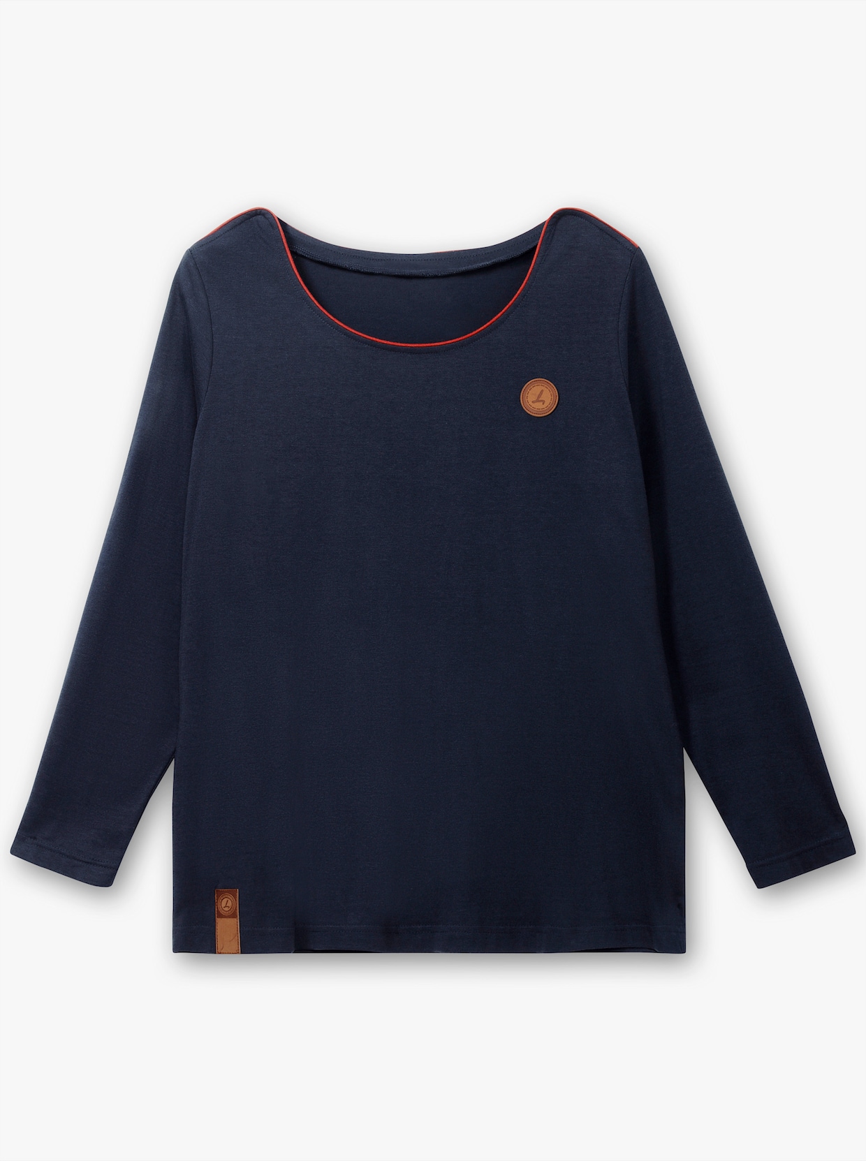 Langarmshirt mit Lederimitat-Emblem - marine