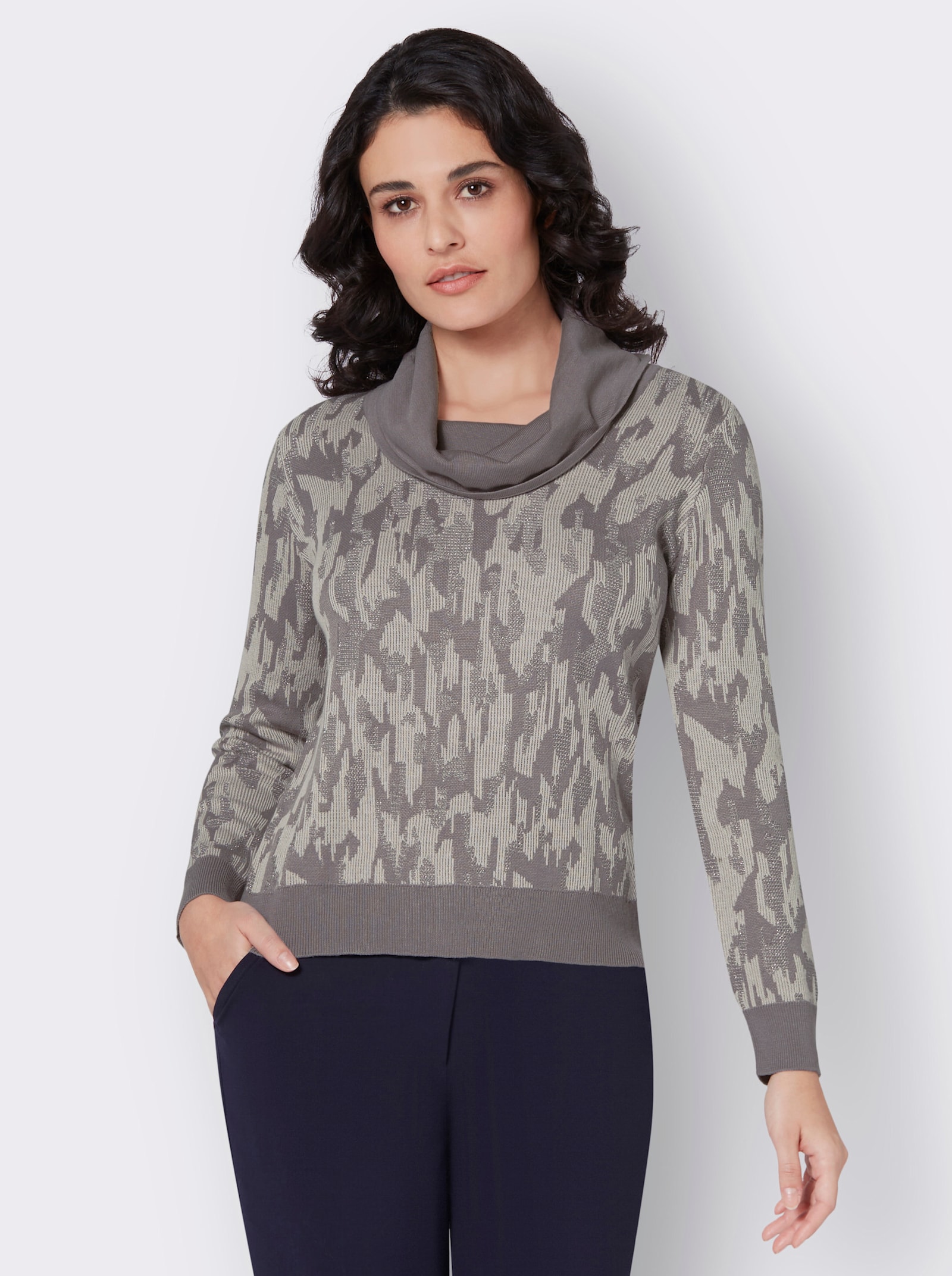 Jacquard-Pullover mit Effektgarn, gemustert - hellgrau-grau-gemustert
