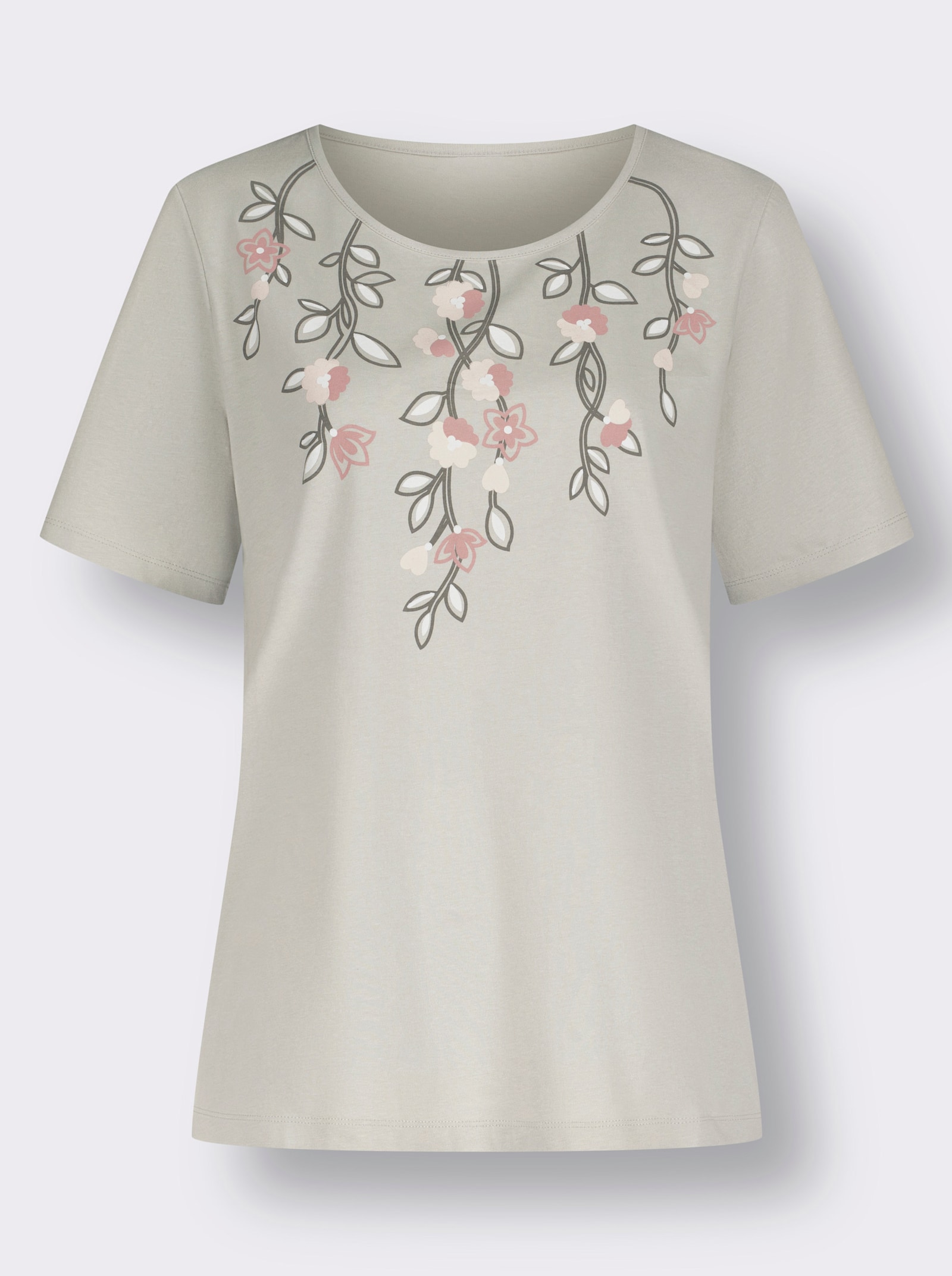 Kurzarmshirt , floral bedruckt - hellgrau