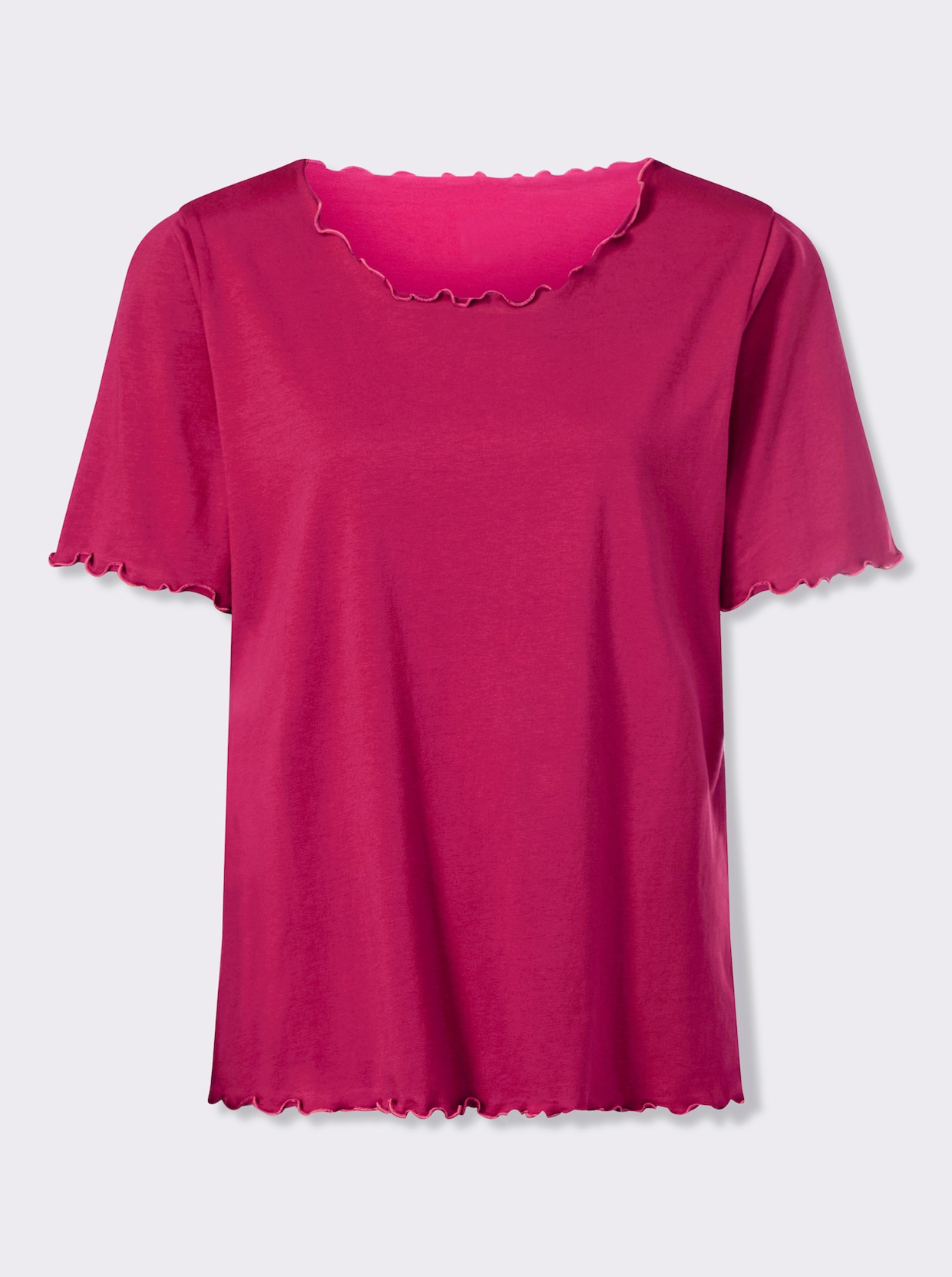 Kurzarmshirt mit gewellten Abschlüssen - pink