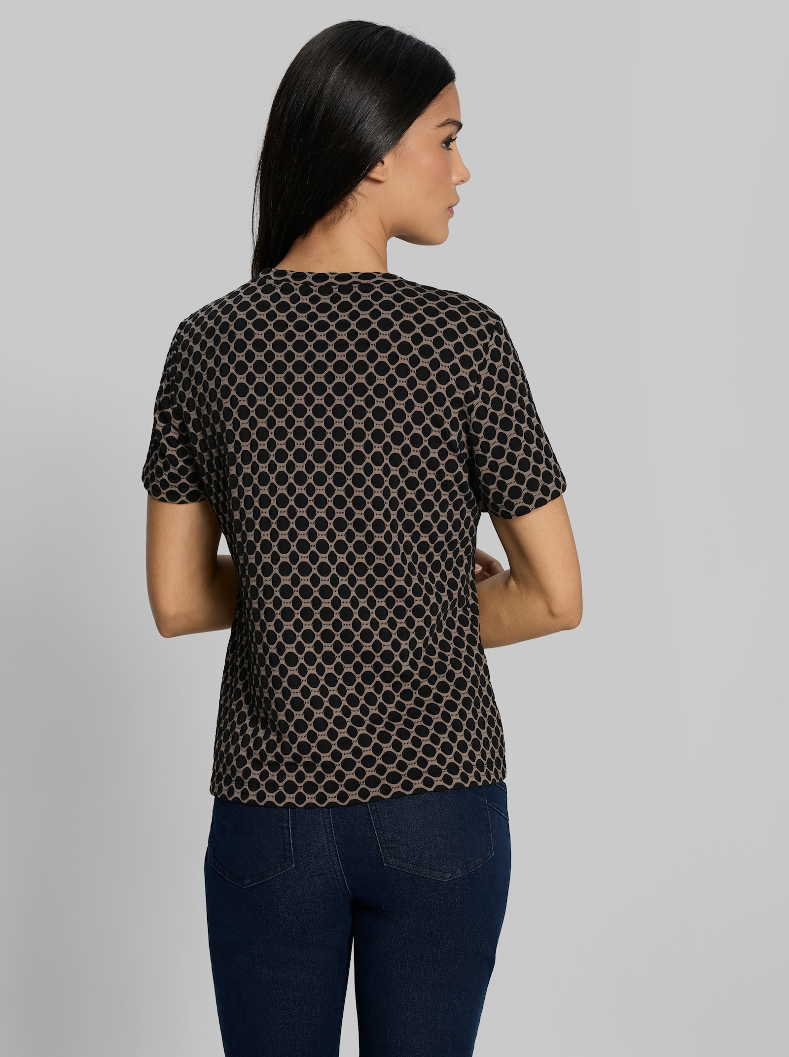 heine T-Shirt im Jacquard-Dessin - schwarz-taupe-gemustert