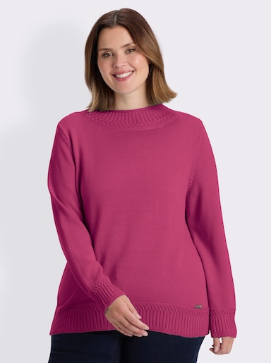 Stehkragenpullover mit Ripp-Abschlüssen - fuchsia