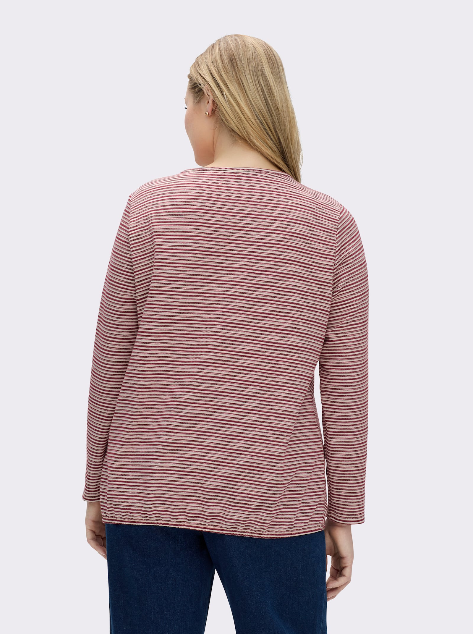 Langarmshirt mit elastischem Saum - dunkelrot-ecru-gemustert