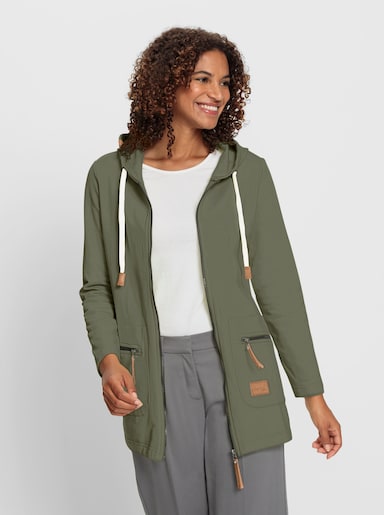 Sweatjacke in Longform - khaki