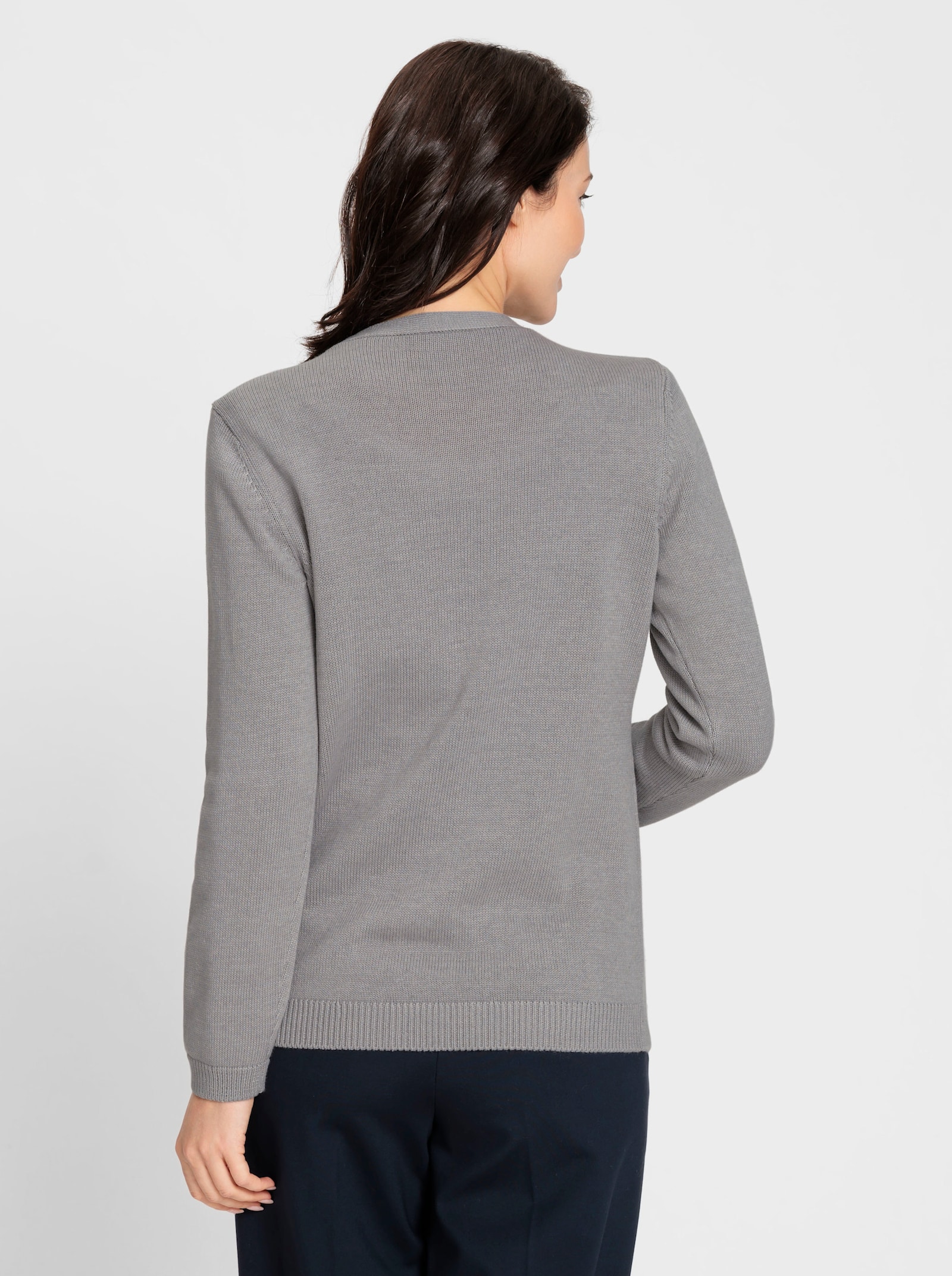 Strickjacke mit gebogter Knopfleiste - steingrau-meliert