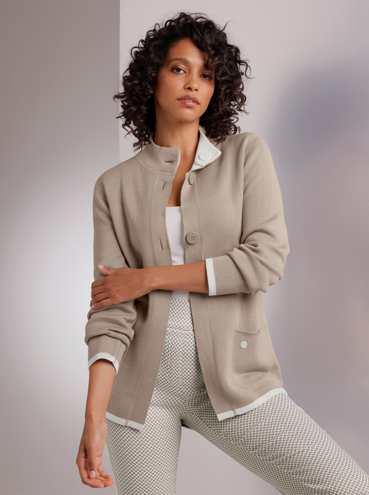 CREATION L PREMIUM Wendejacke aus Jacquard-Feinstrick - sesam-weiss