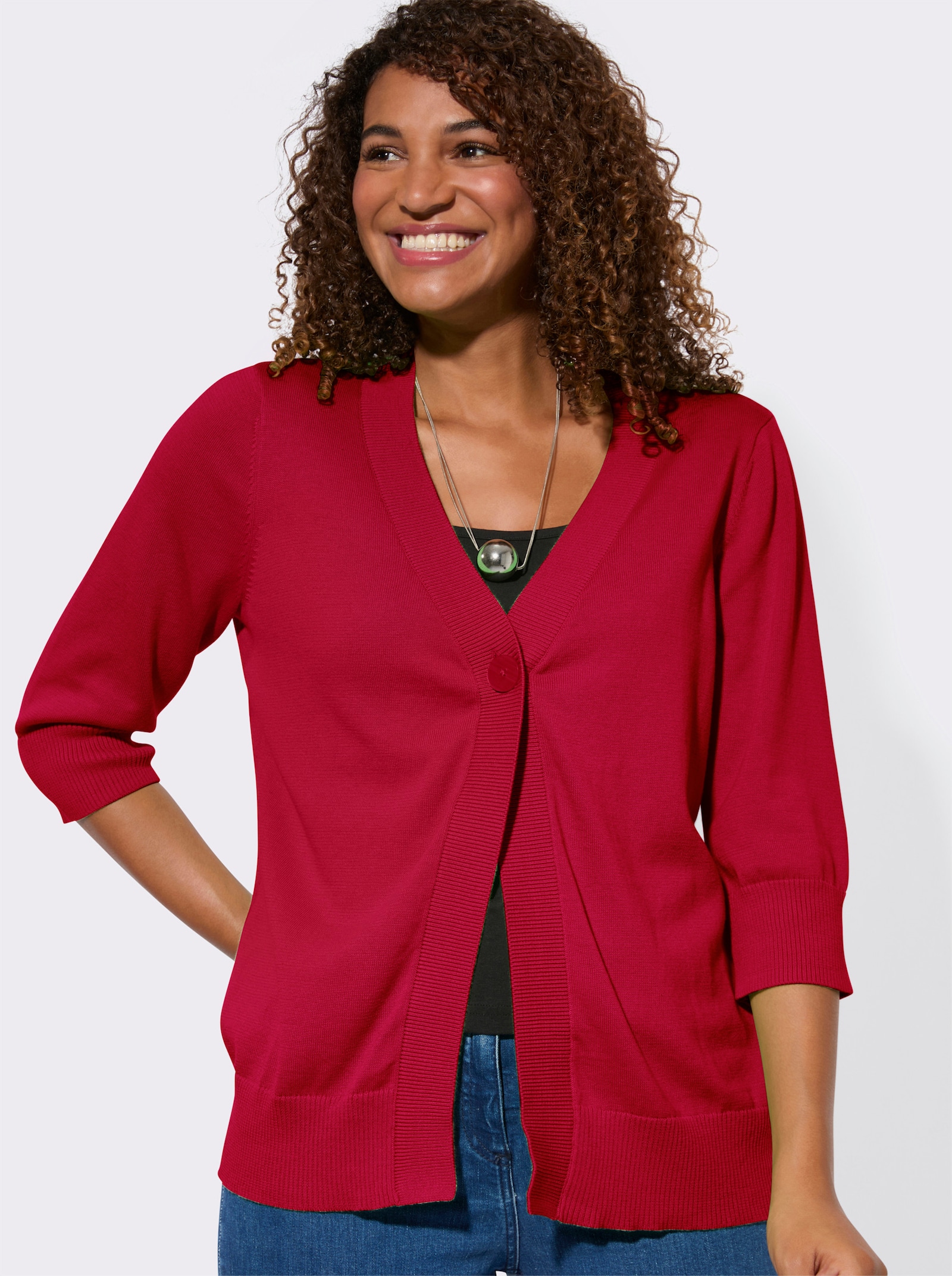 Feinstrickjacke mit gerippten Abschlüssen - rot