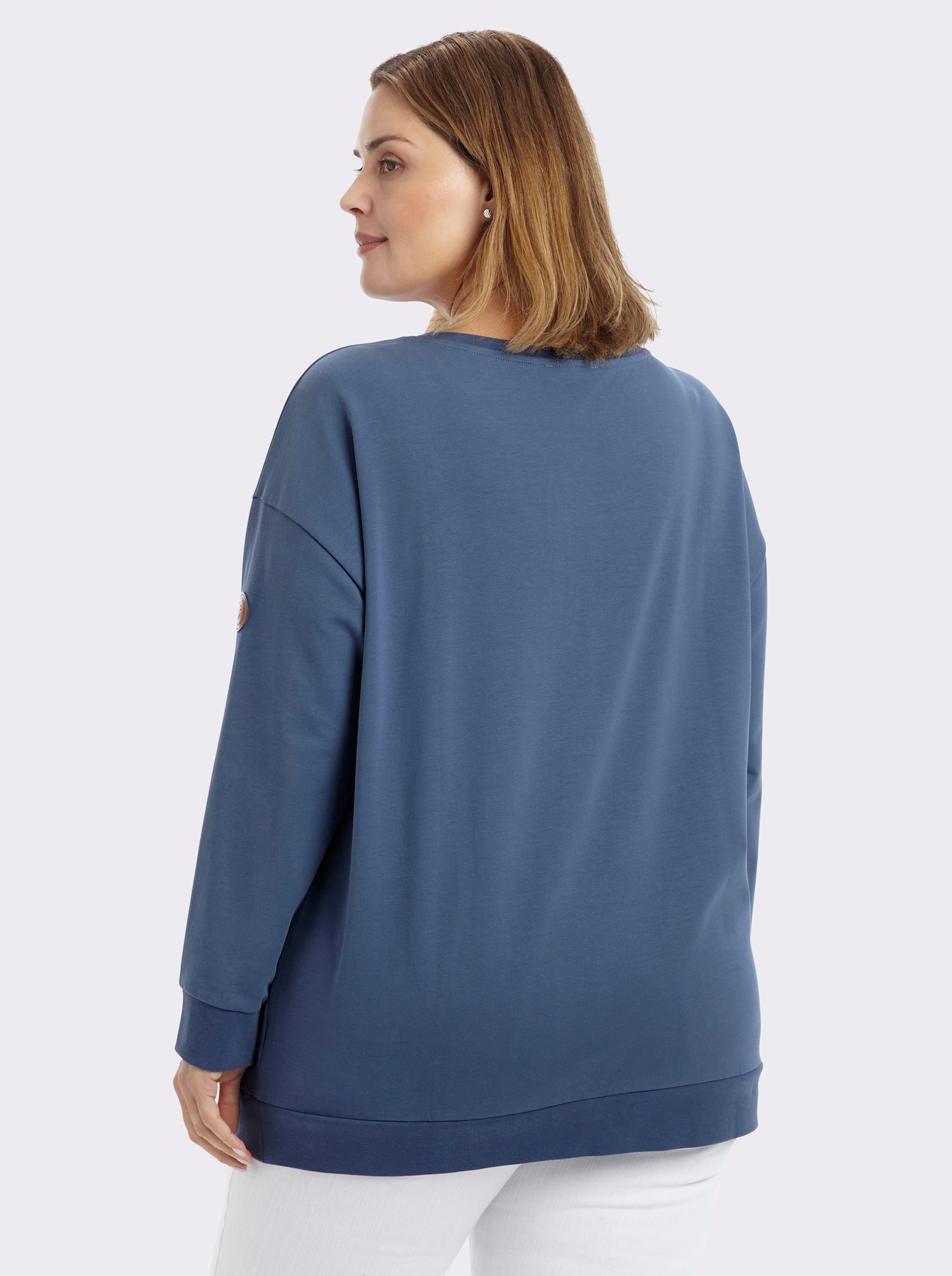 sheego Sweatshirt mit Flockprint - rauchblau-hellblau-bedruckt