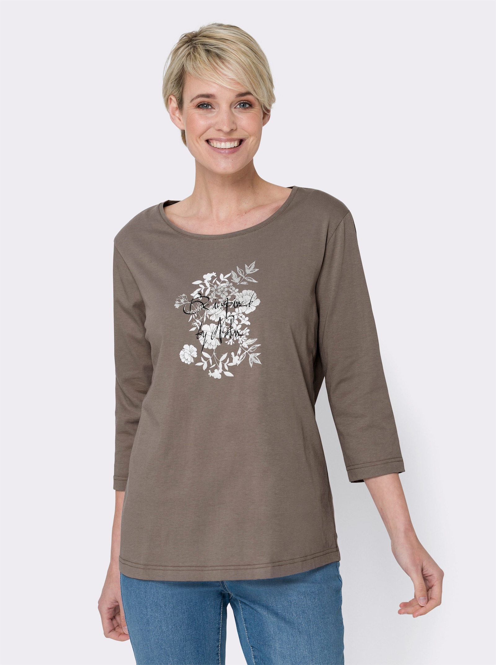 Lång topp med tryck fram - mullvad-vit