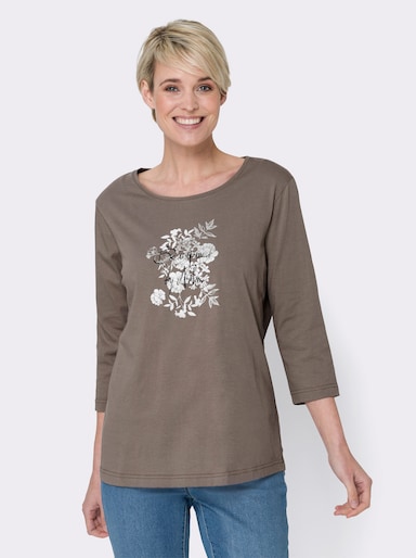 Longshirt - taupe-weiss