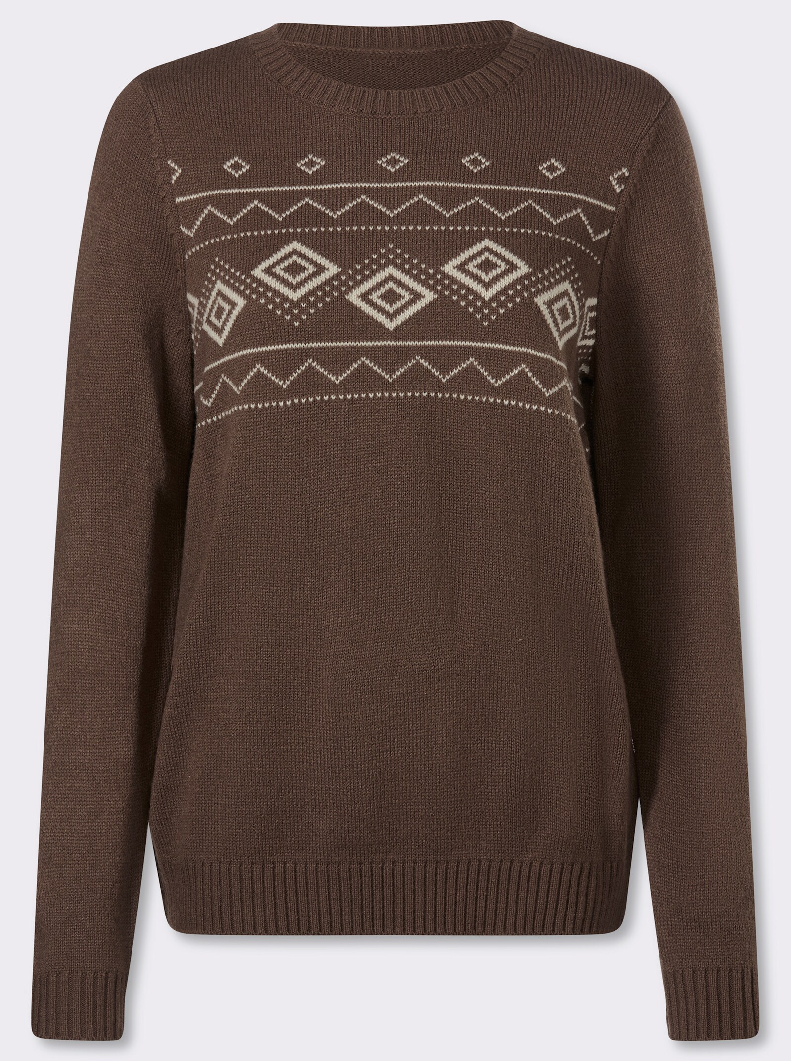 Jacquard-Pullover mit platziertem Muster - schoko-sand
