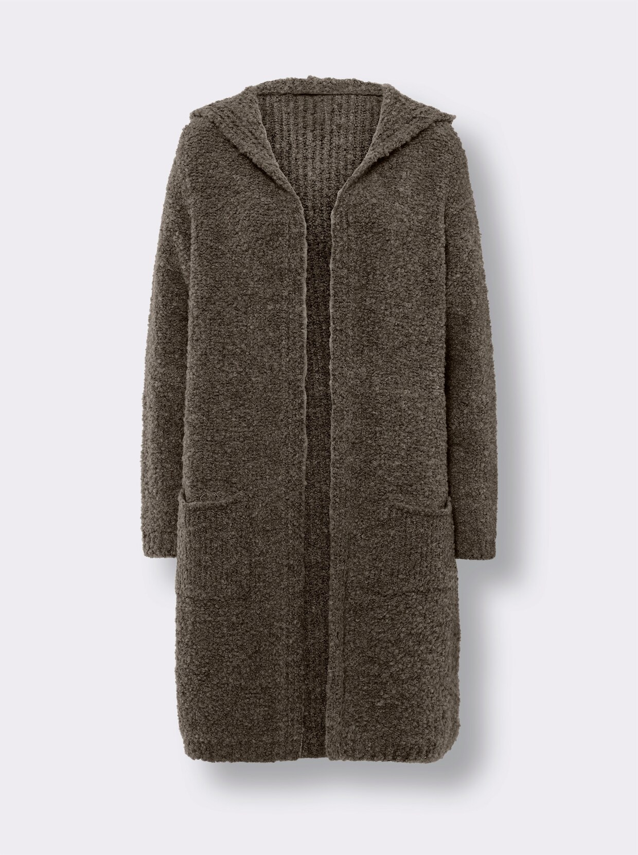 heine Lang gebreid vest - donkertaupe gemêleerd
