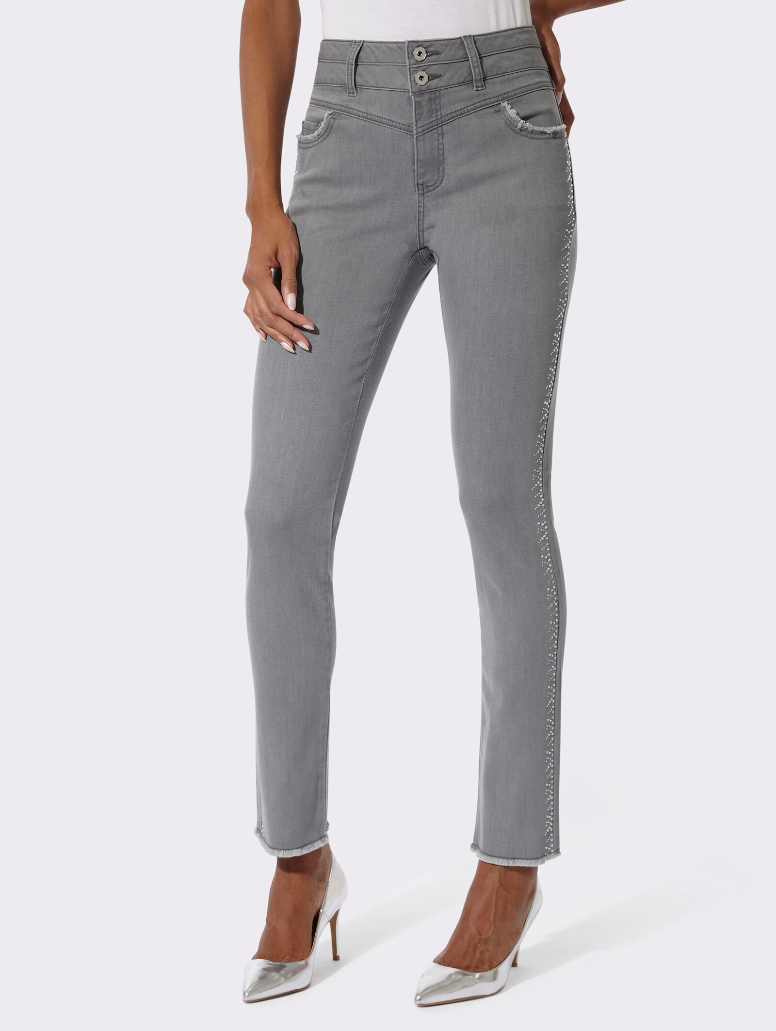 5-Pocket-Jeans mit Glitzersteinchen - light grey-denim