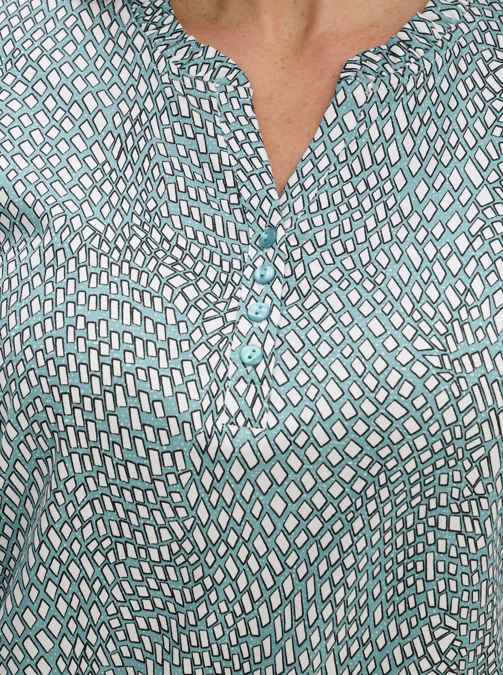 Langarmshirt im Material-Mix - ozean-ecru-bedruckt