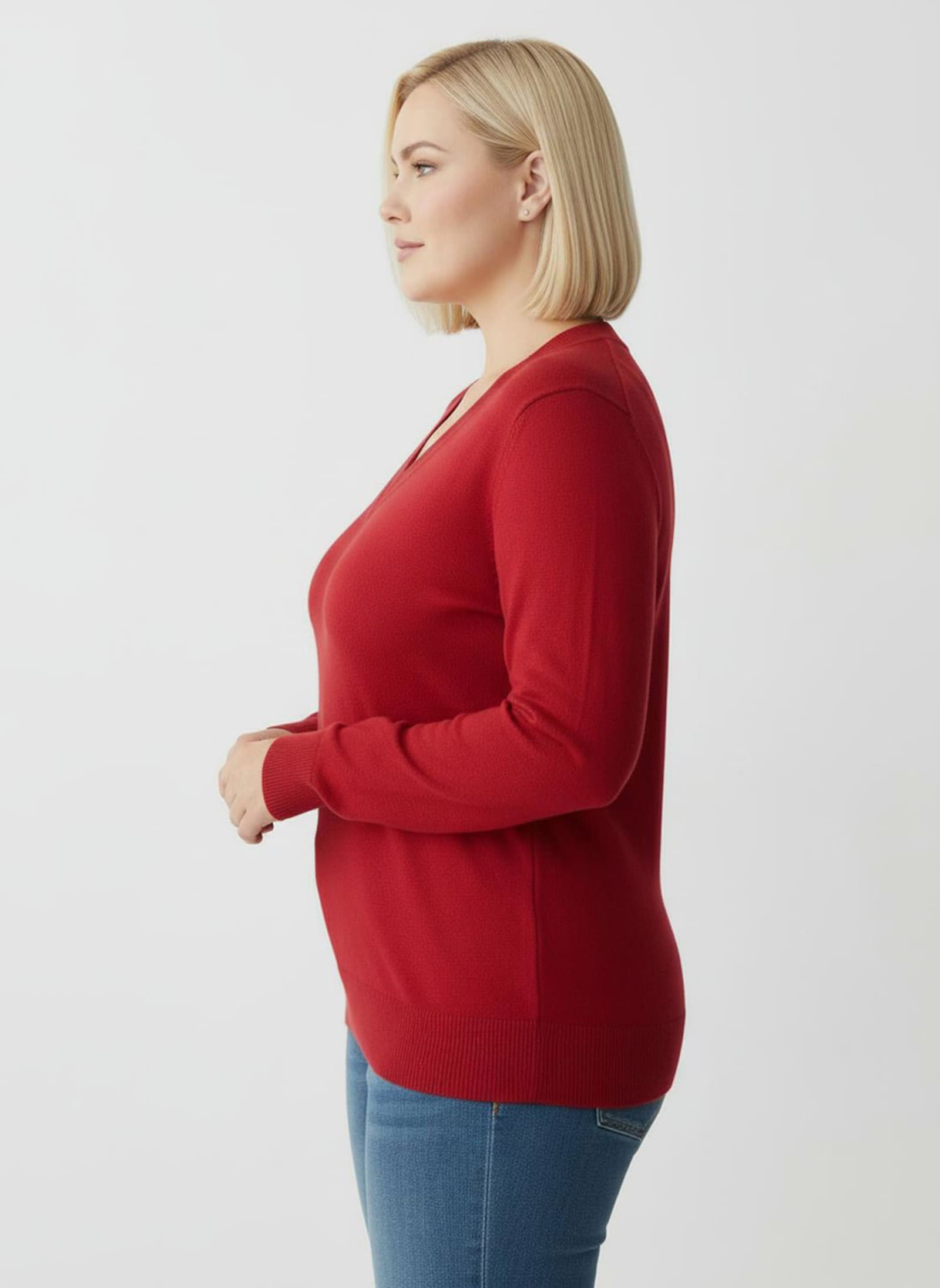 V-Ausschnitt-Pullover aus Feinstrick - rot