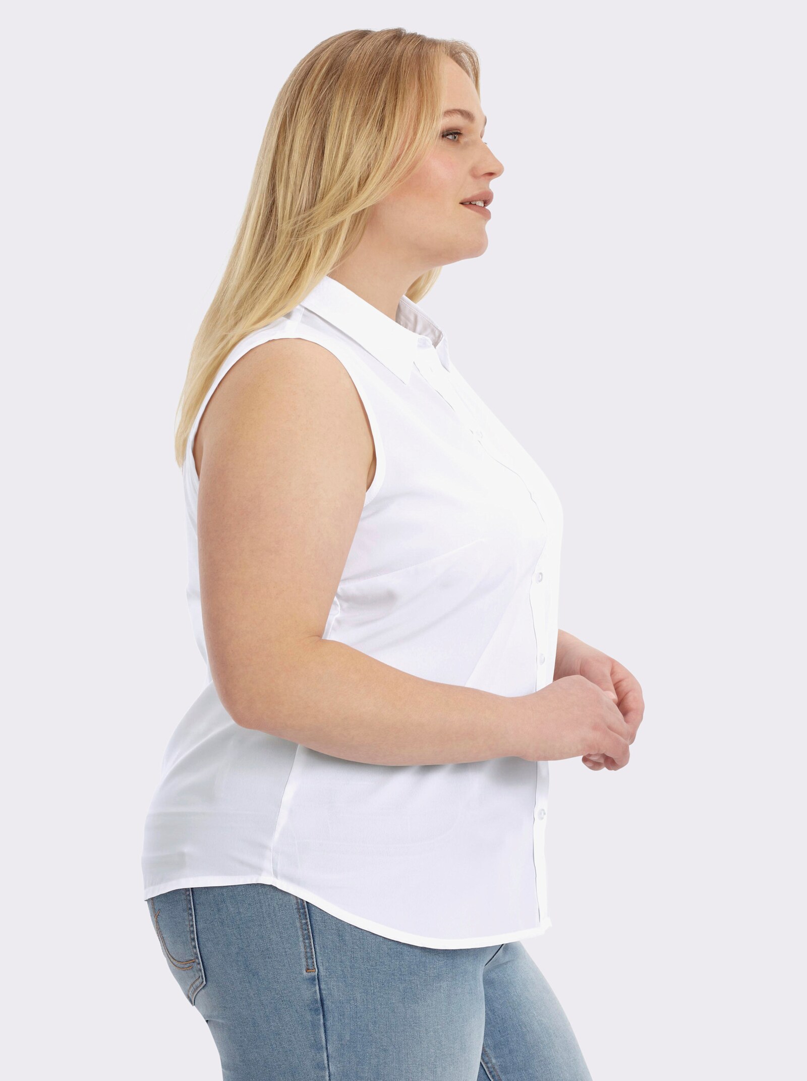 Ärmellose Bluse mit Hemdkragen - weiß