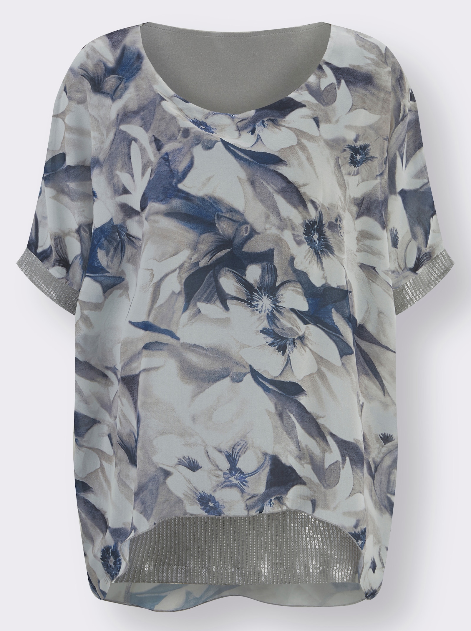 Longbluse im Mix aus Viskose und Seide - ecru-bedruckt