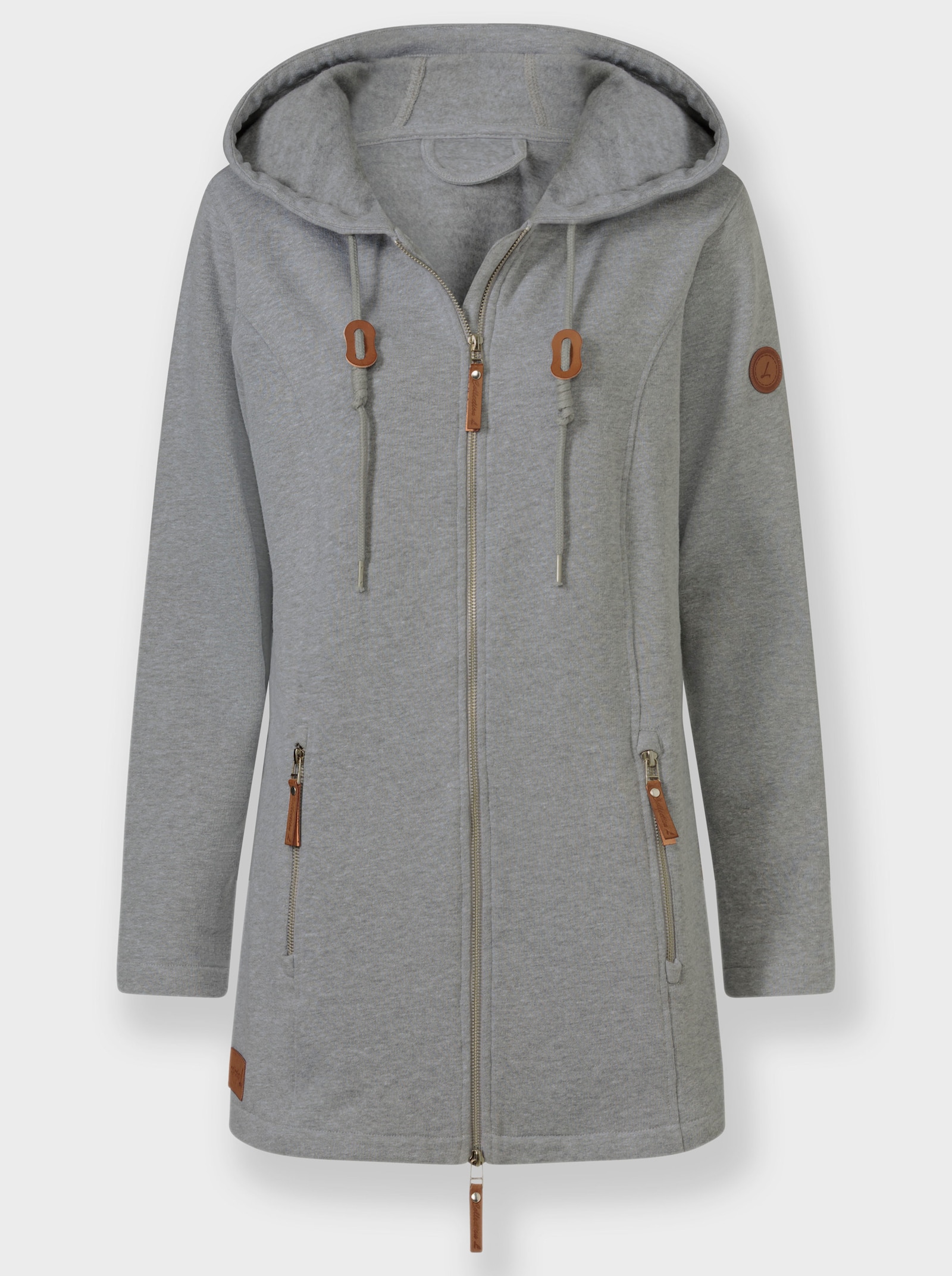 Sweatjacke mit 2-Wege-Reißverschluss - steingrau-meliert