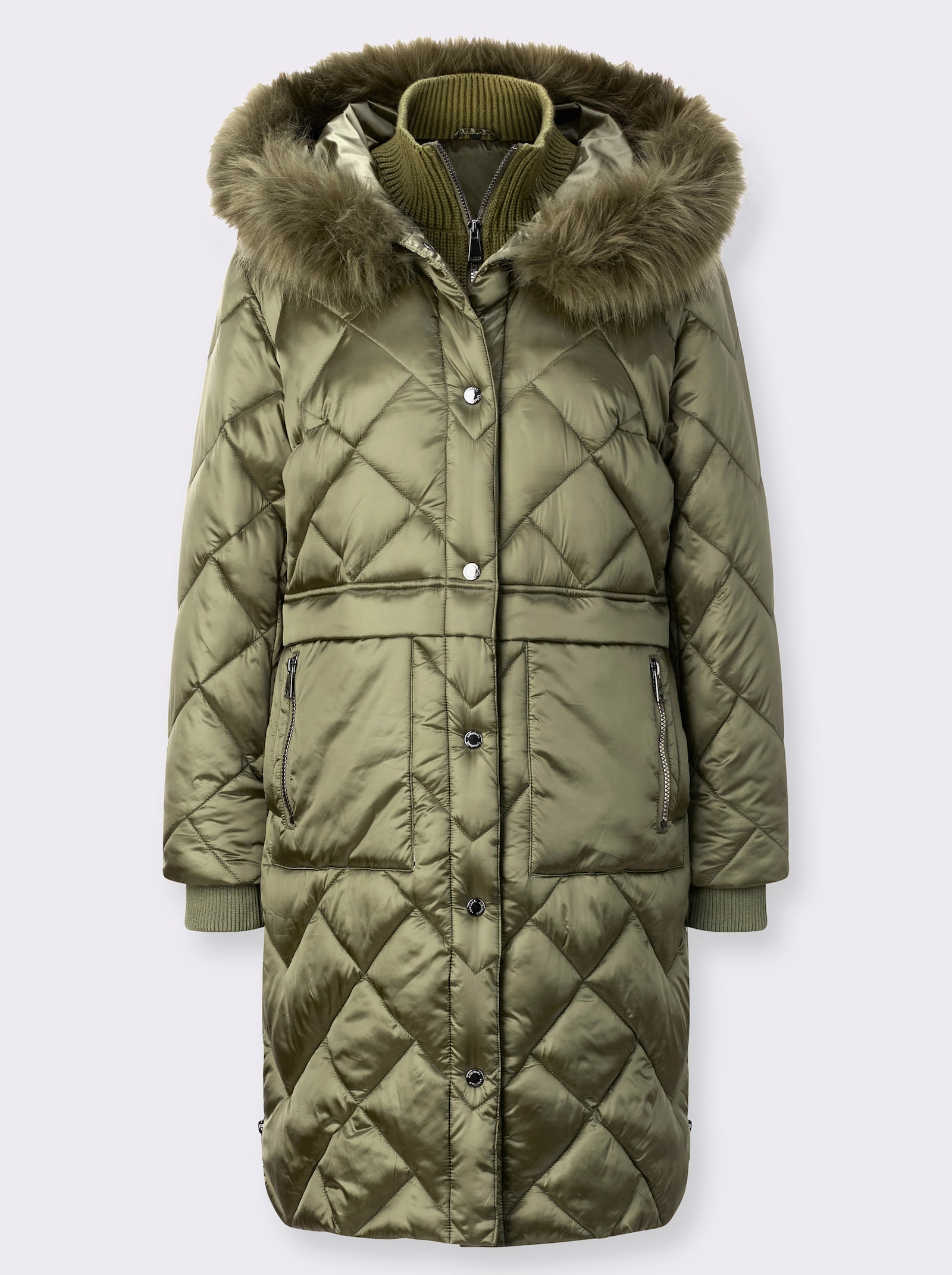 Manteau matelassé avec empiècement gilet en tricot - kaki