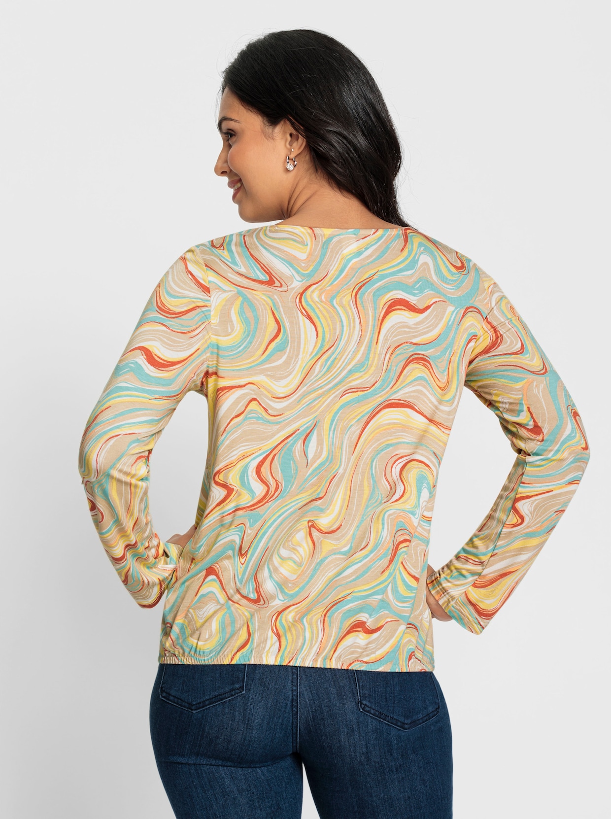 Langarmshirt - sand-apricot-bedruckt