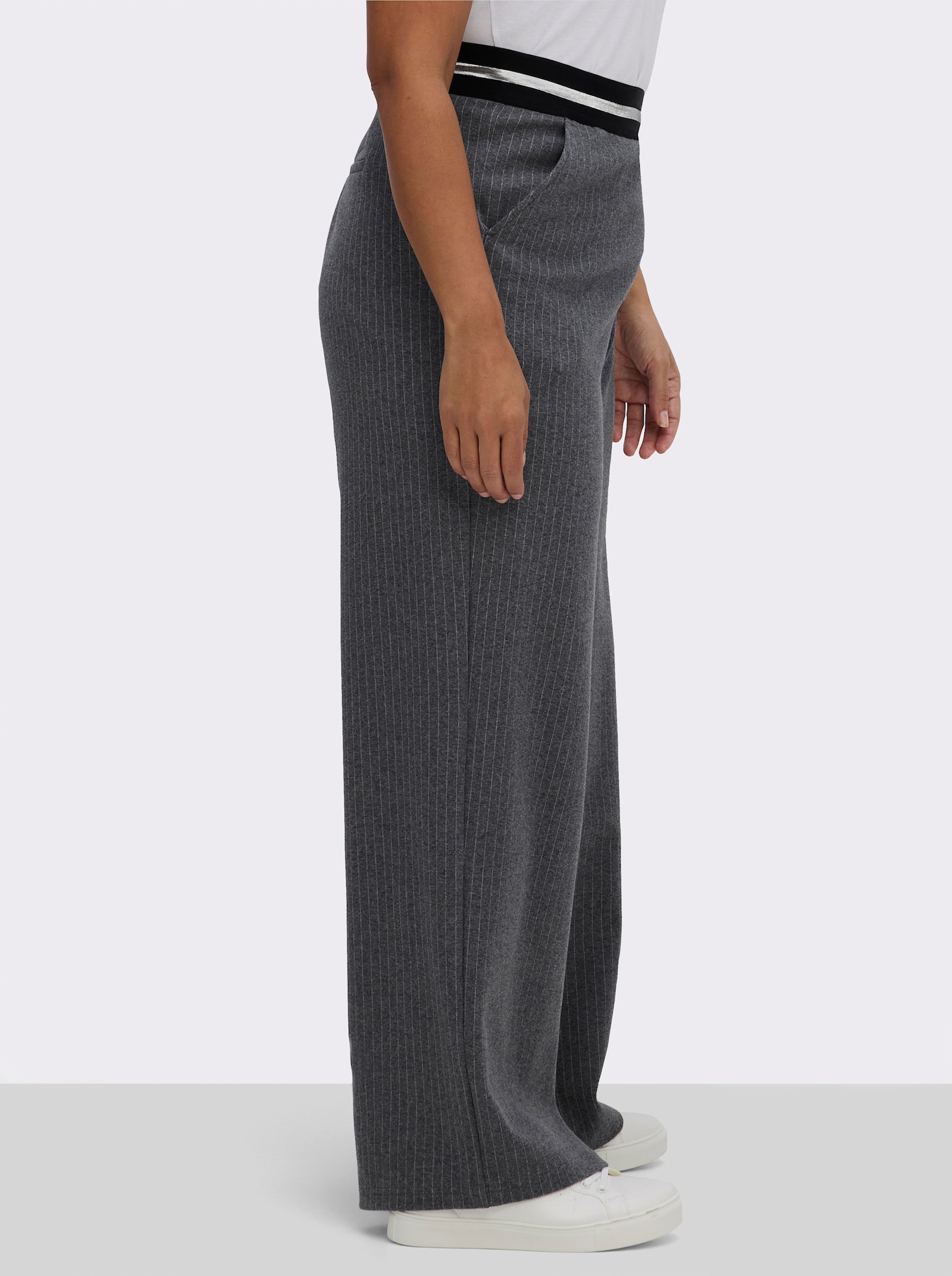 sheego Schlupfhose mit Nadelstreifen - graphit-ecru-gestreift