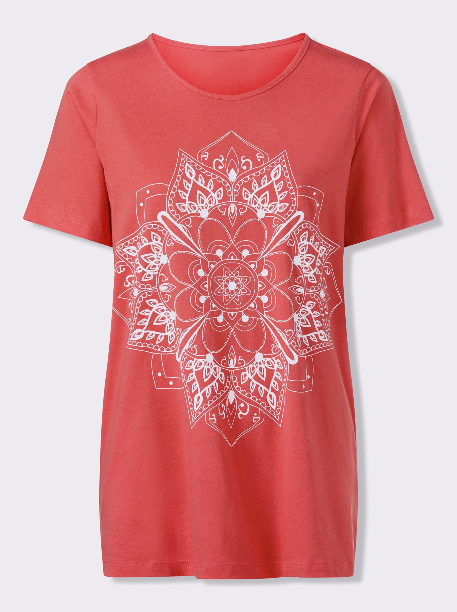 Longshirt mit Mandala-Motiv - grapefruit-weiß