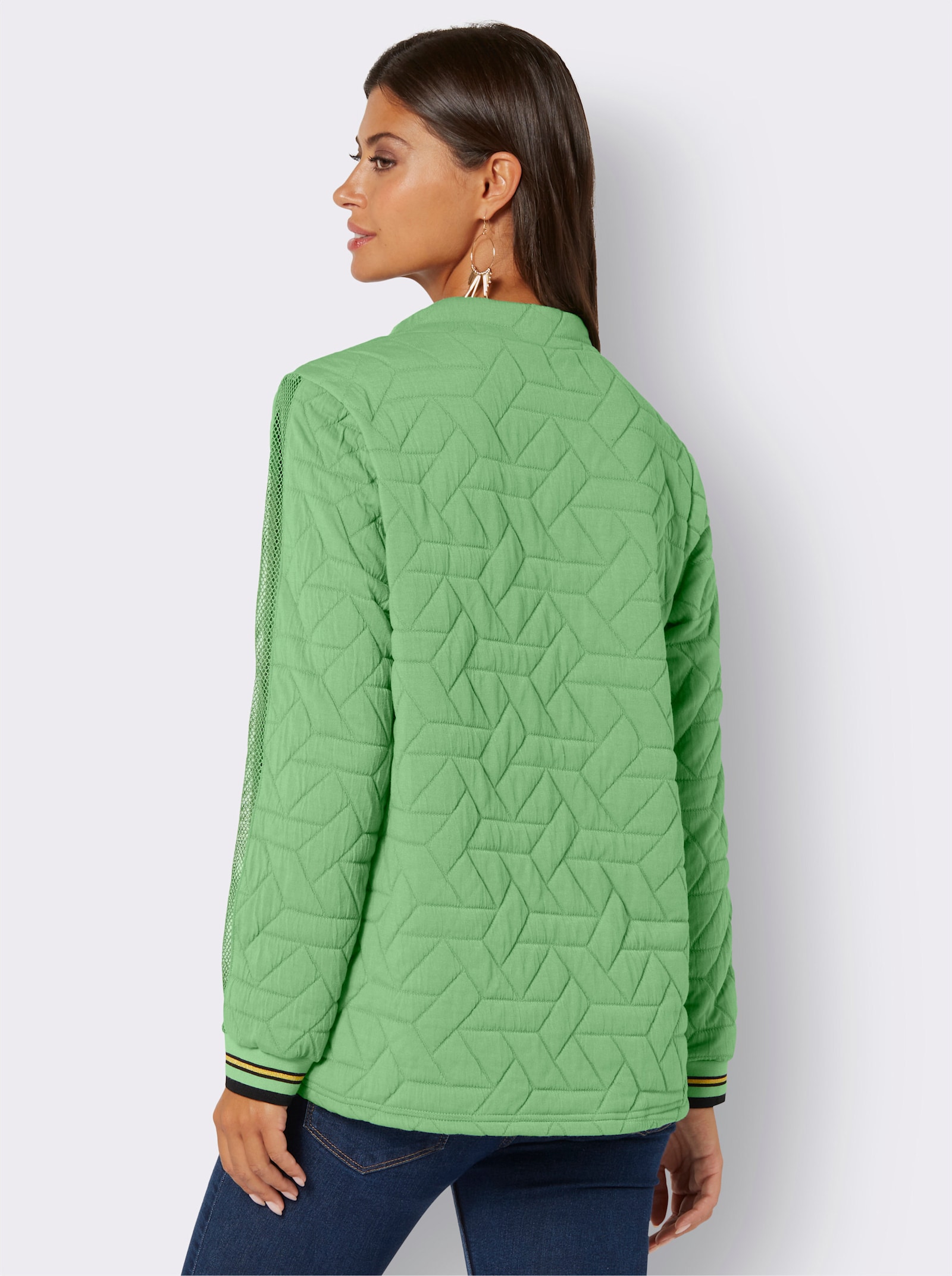 Stehkragenshirt mit Transparenz-Akzenten - apfel