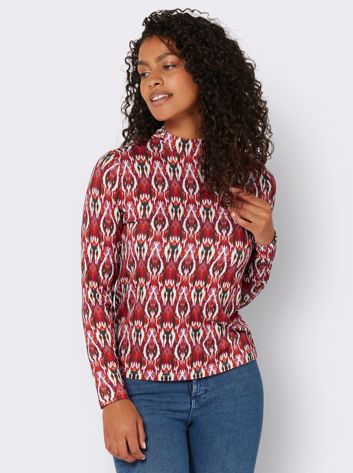 Shirt met opstaande kraag - roestrood bedrukt