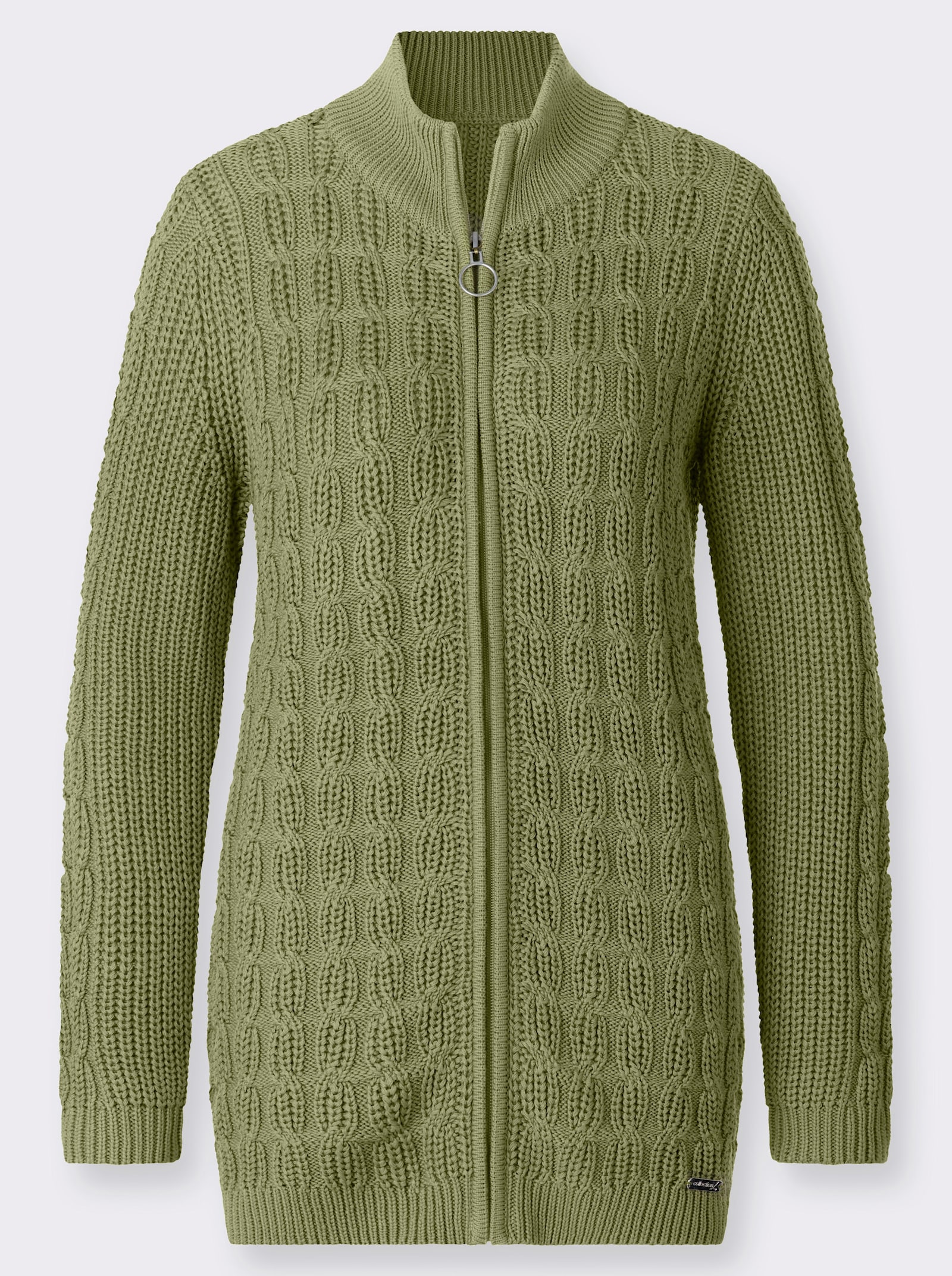 Longstrickjacke mit Zopfmuster - schilf