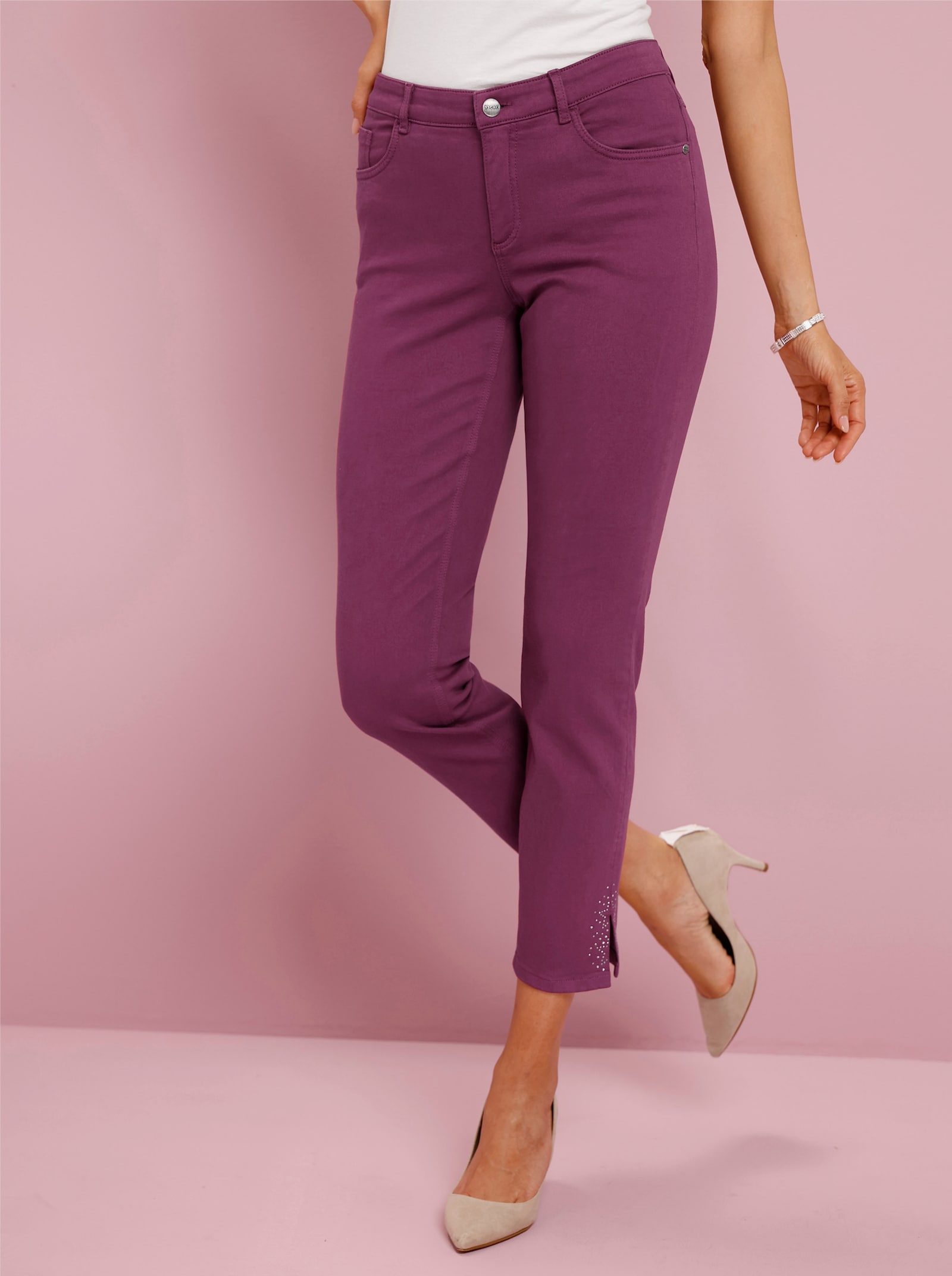 Ascari 5-Pocket-Jeans mit Glitzersteinchen - malve