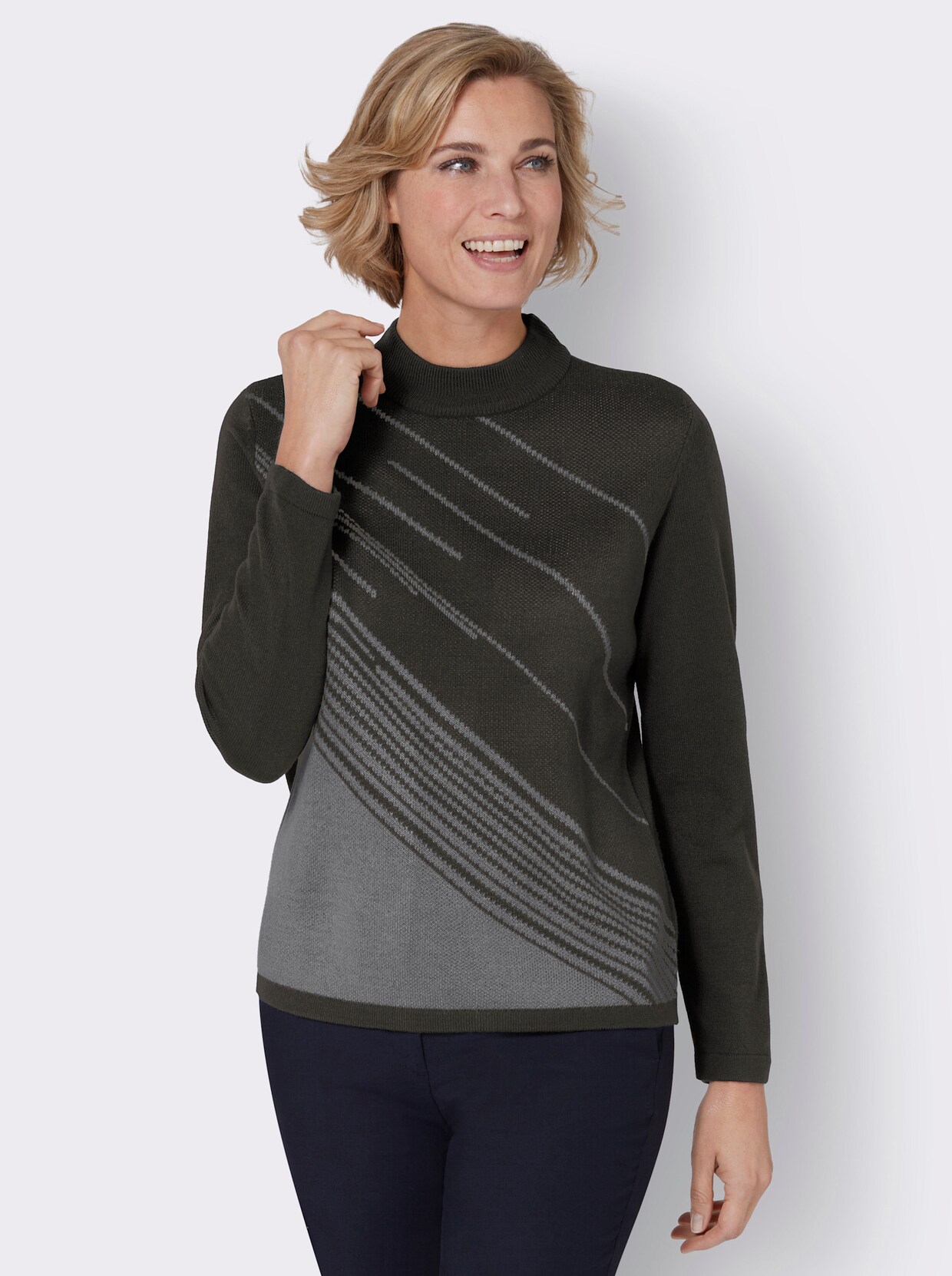 Jacquard-Pullover - graphit-steingrau-gemustert