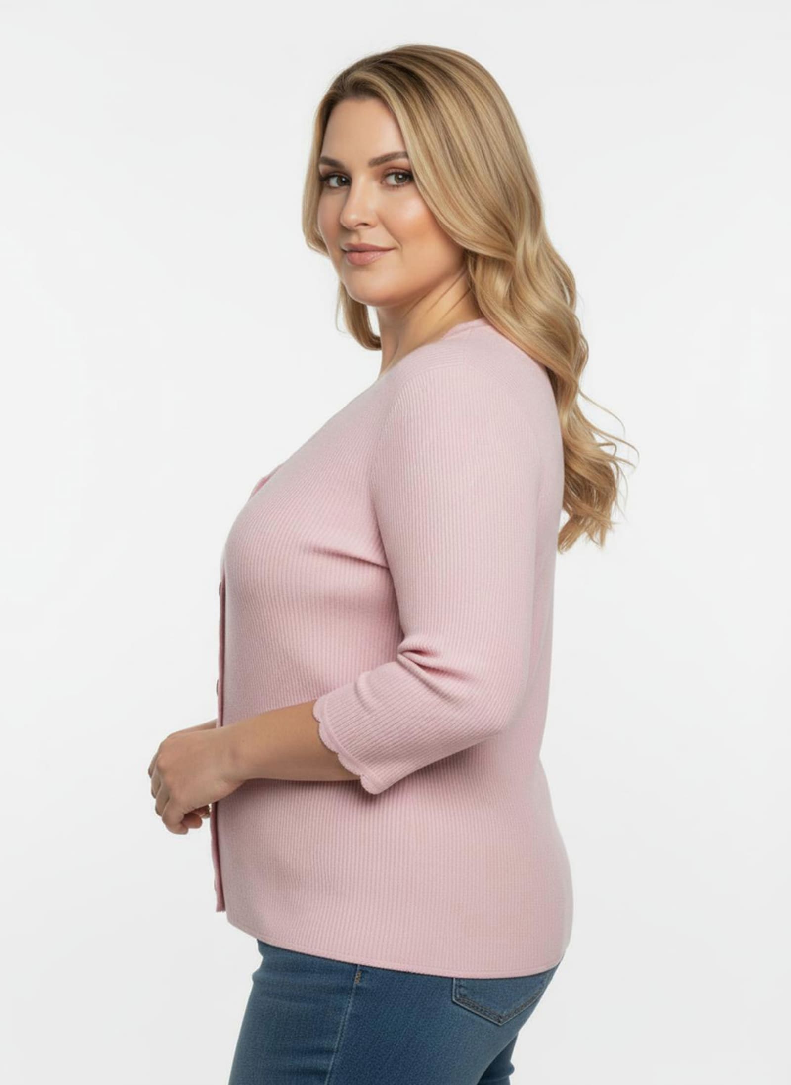 3/4 Arm-Pullover mit Knöpfen in Horn-Optik - rosenquarz