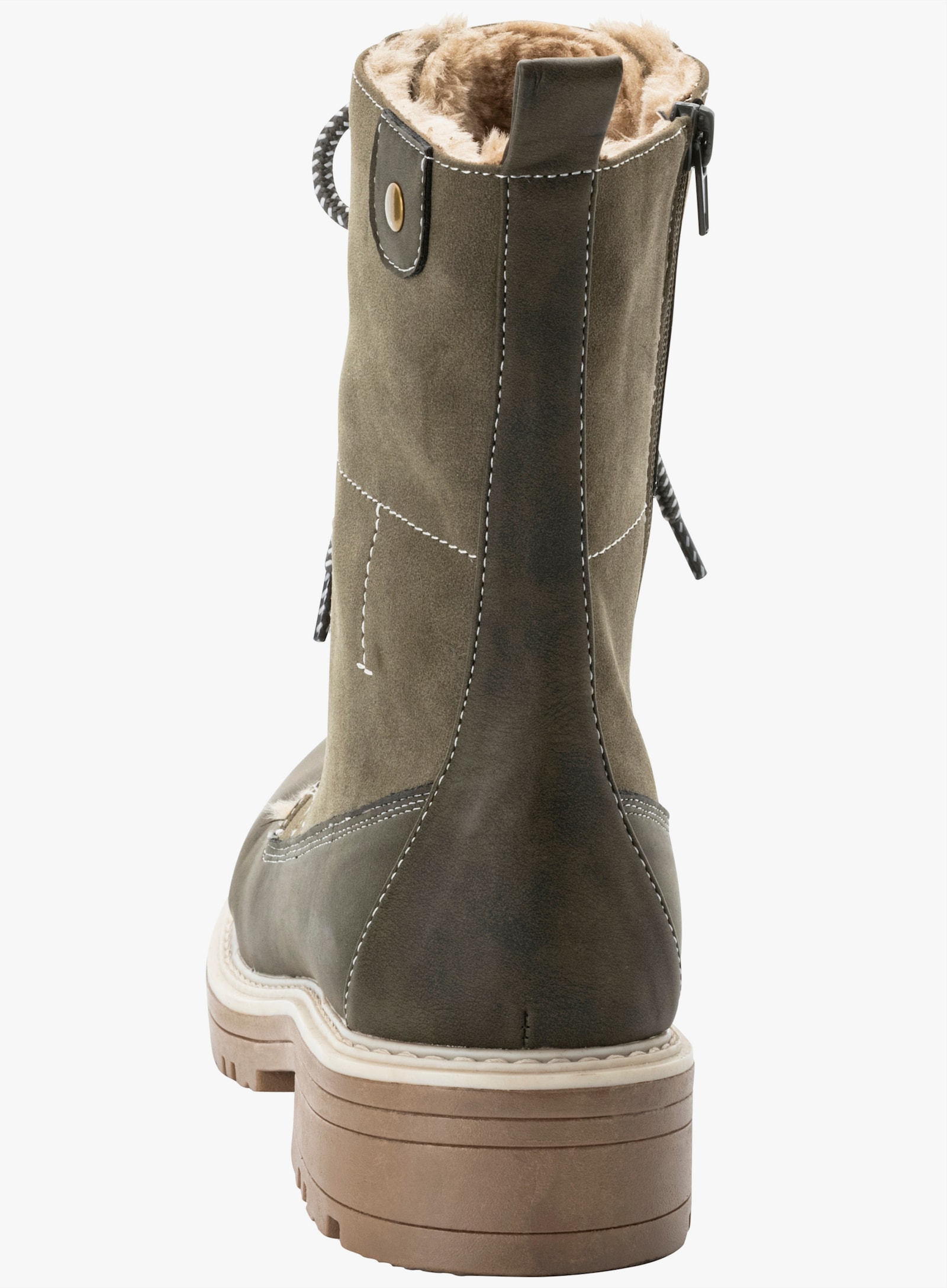 sheego Schnürboots mit Pelz-Imitat gefüttert - oliv