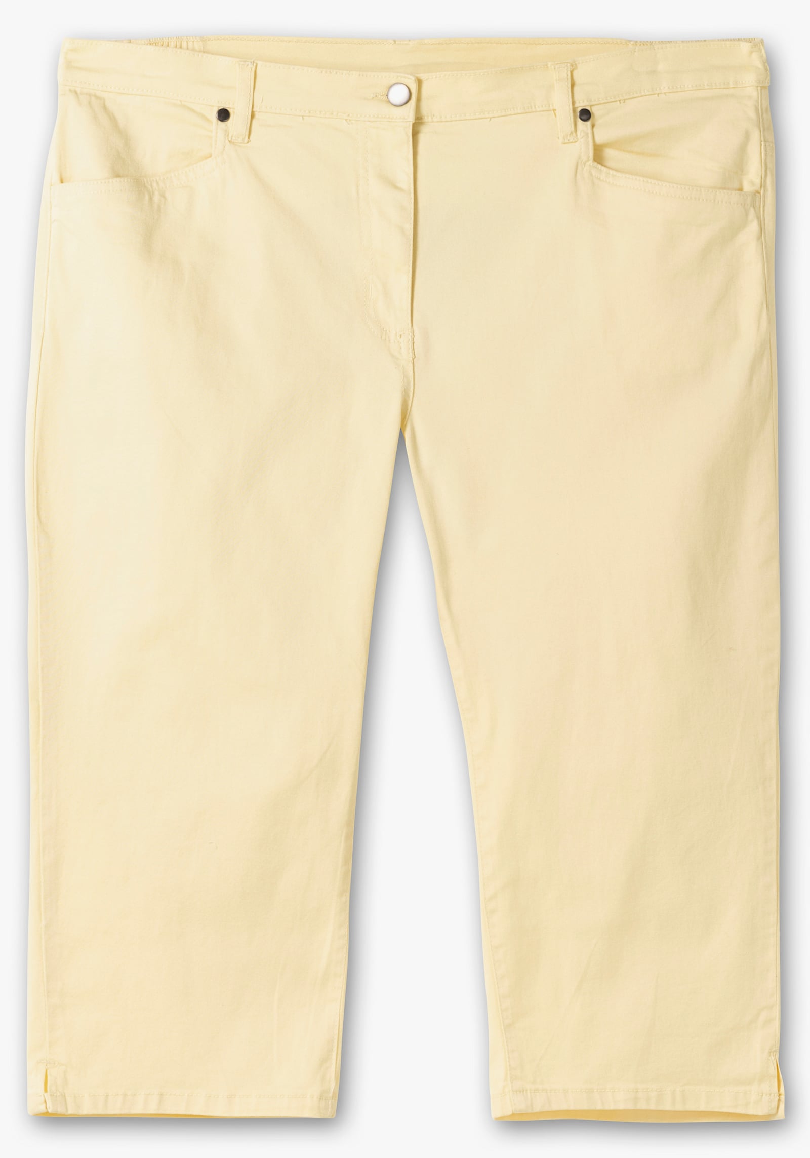 Caprijeans mit glitzerndem Katzenmotiv - vanillegelb