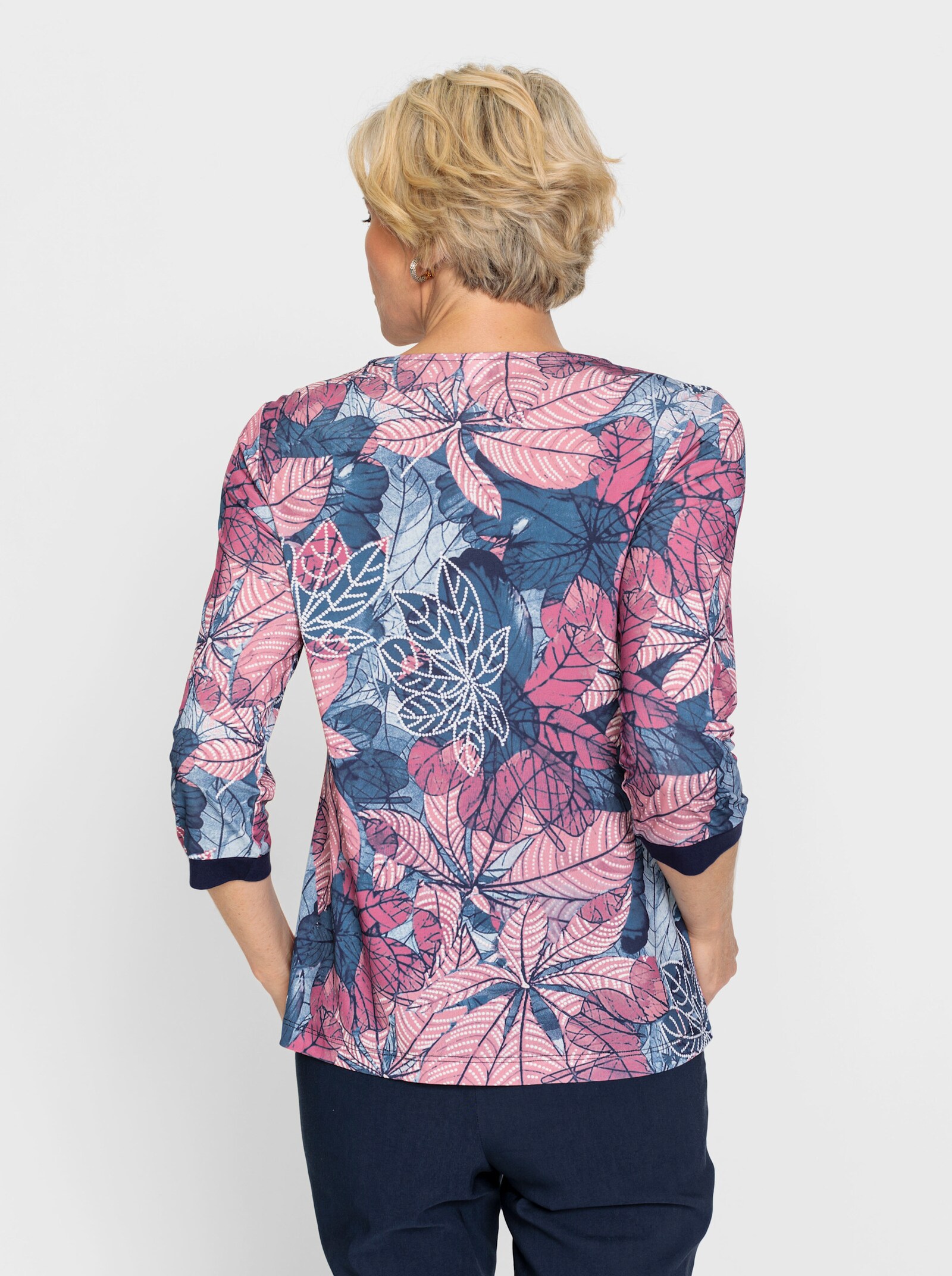 2-in-1-Shirt mit Schmuckknöpfen - jeansblau-altrosa-bedruckt