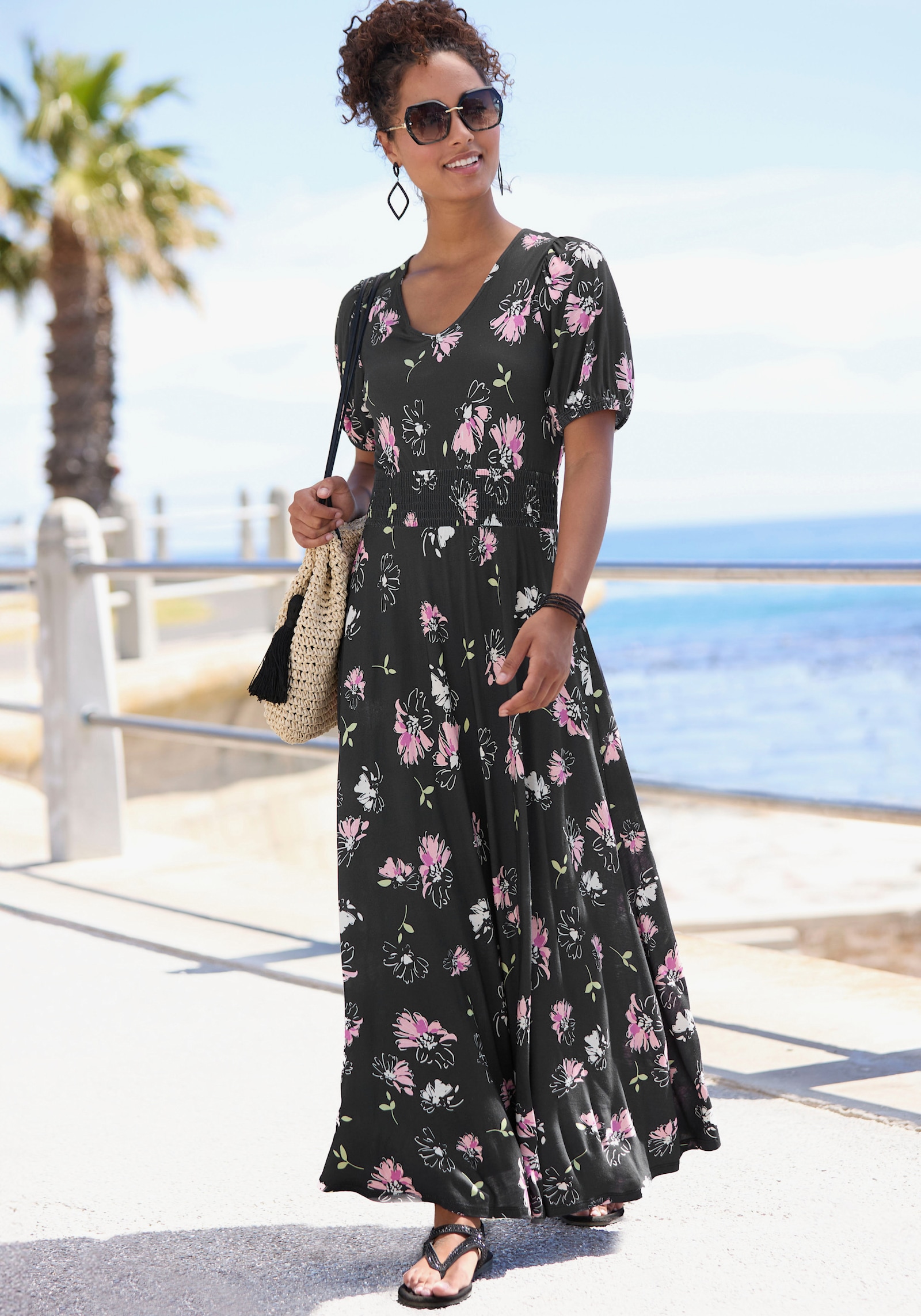 Vivance Maxikleid - schwarz-mauve bedruckt