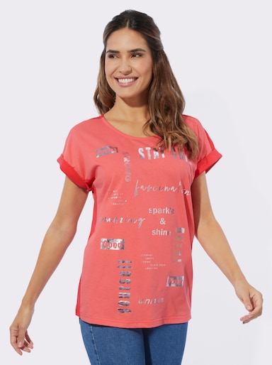 Kurzarmshirt mit überschnittenen Schultern - koralle-hummer