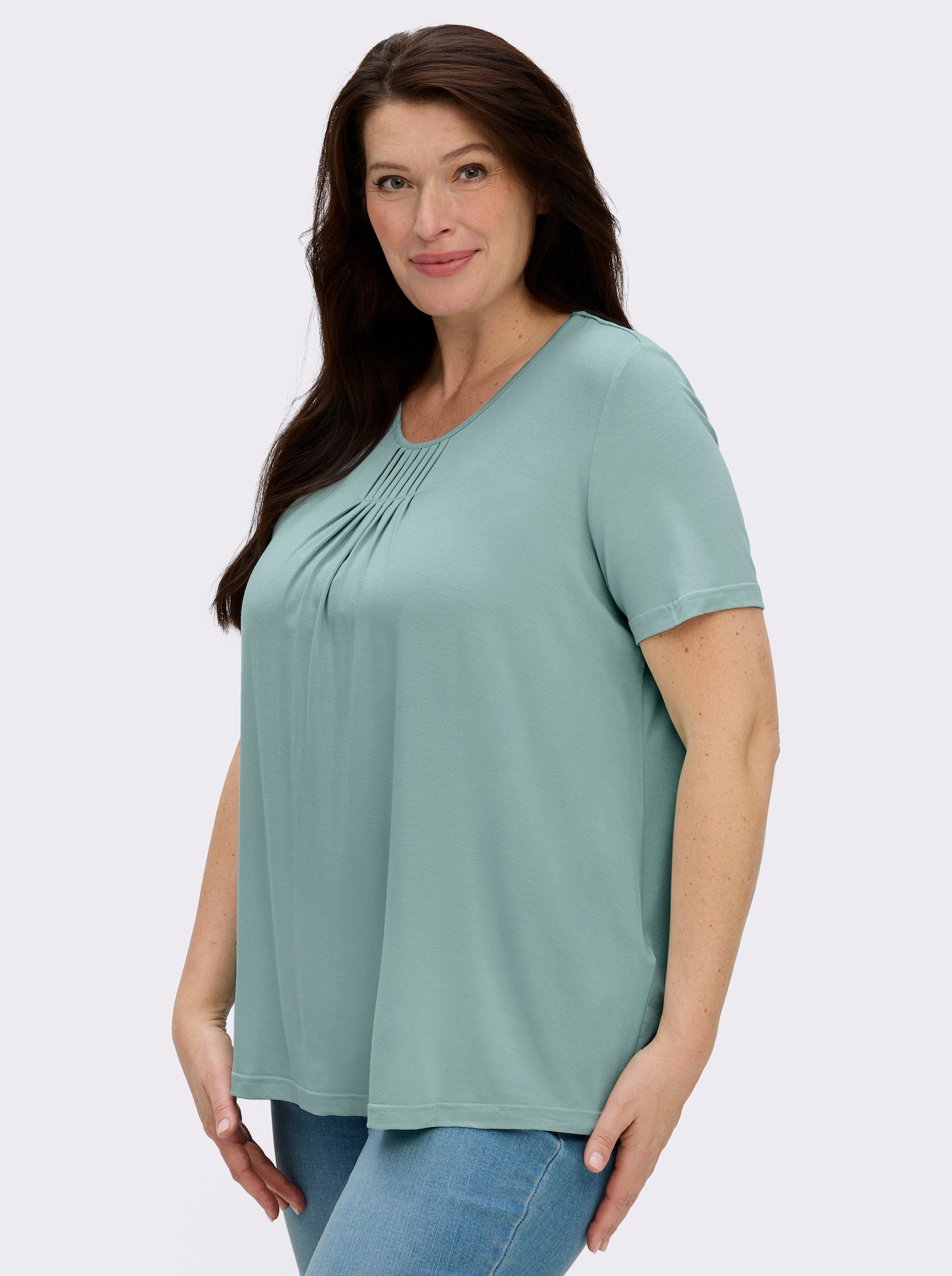  Rundhalsshirt in A-Form mit Falten - mint