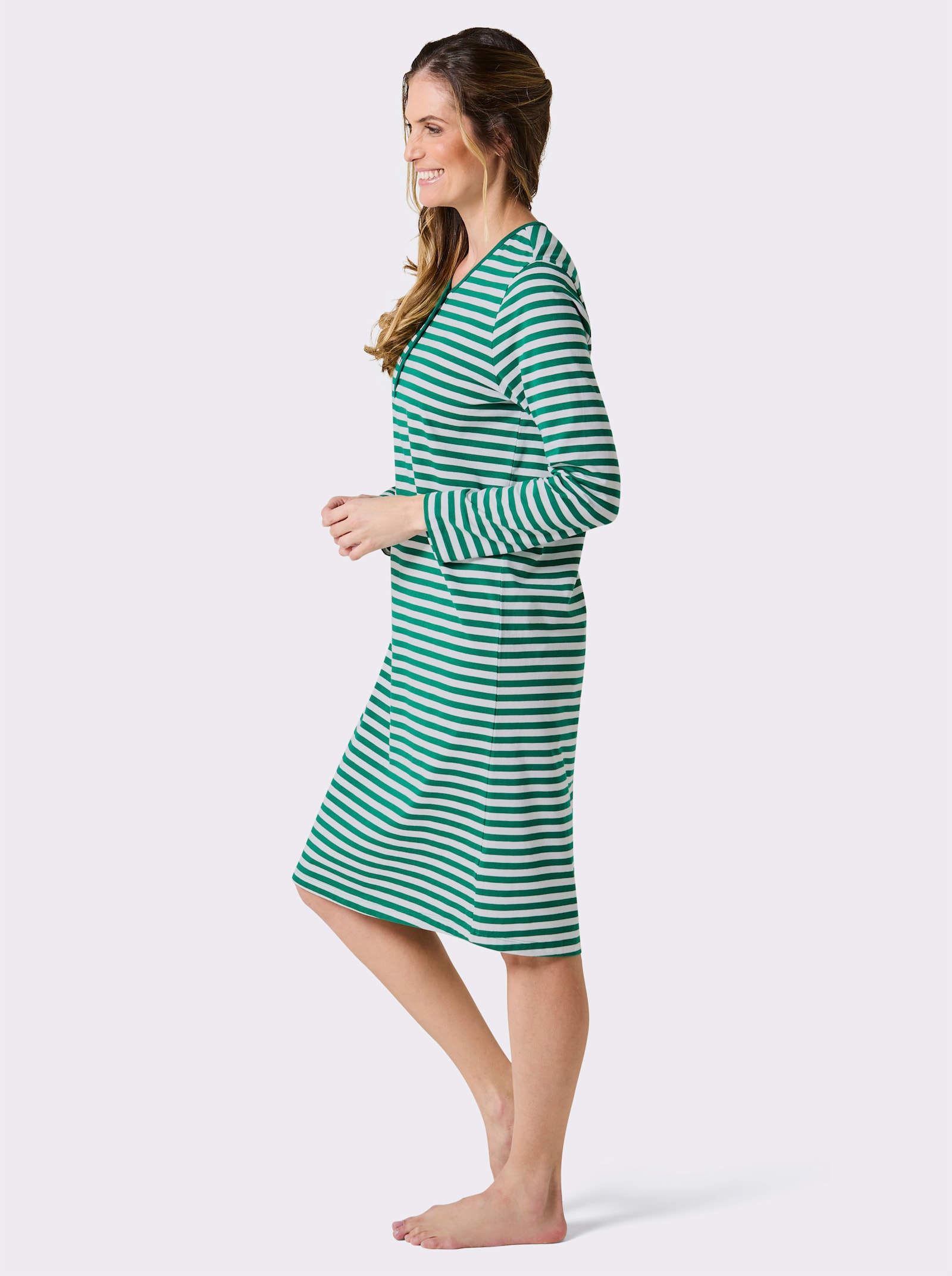 wäschepur Nachthemden - grün-weiß + steingrau-weiß