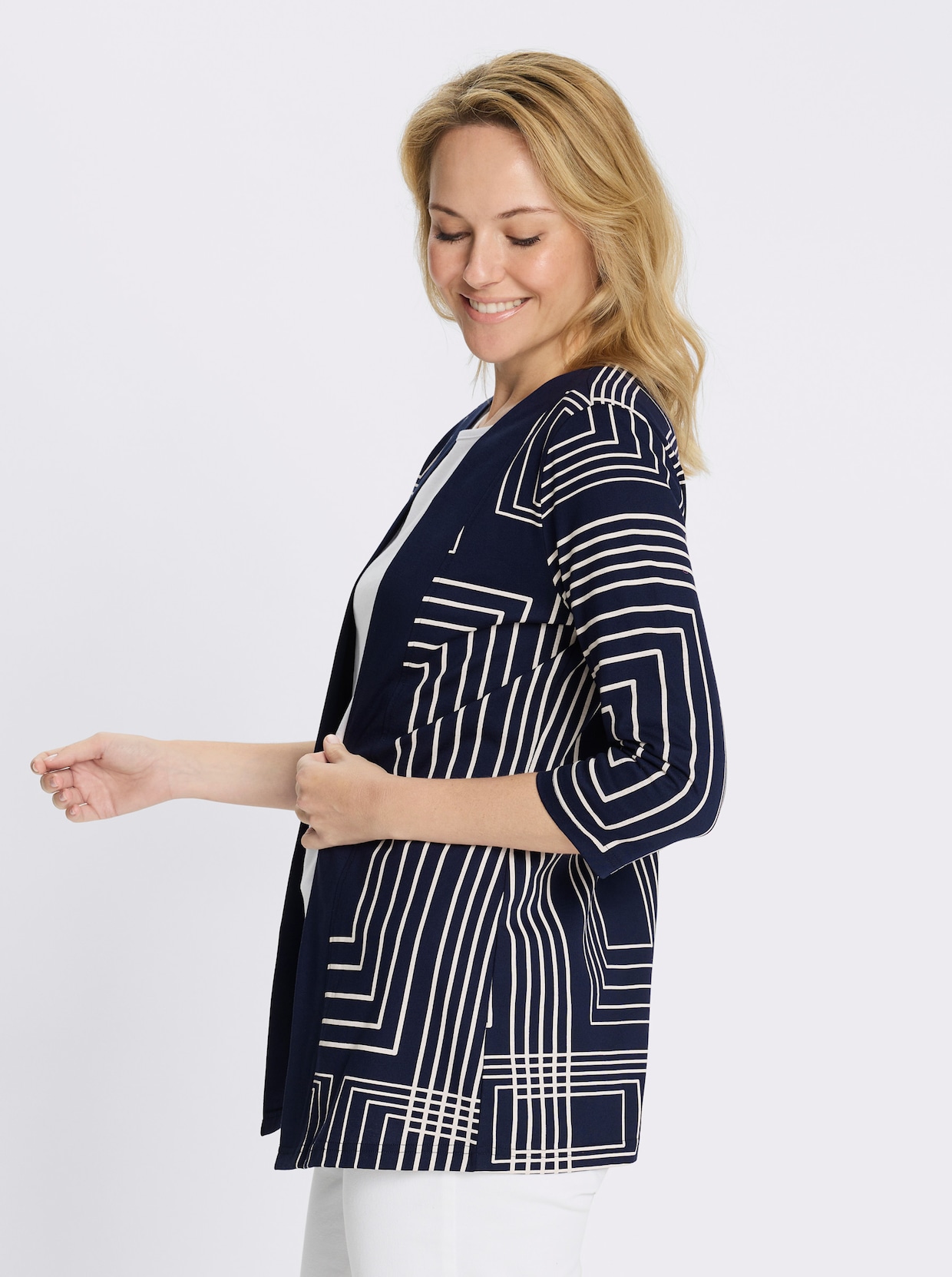 Shirtjacke in grafischem Dessin - marine-ecru-bedruckt