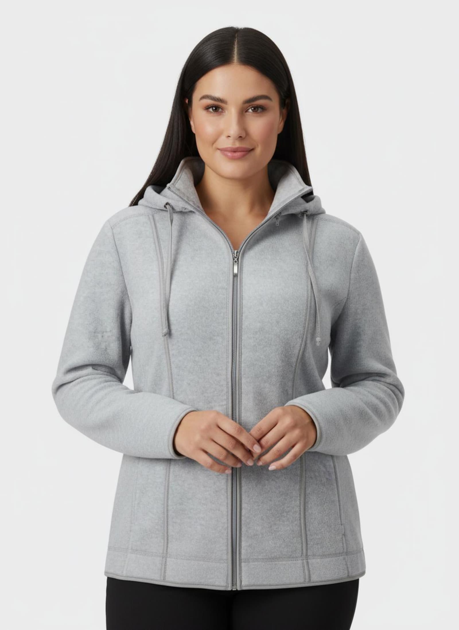 Fleecejacke mit abnehmbarer Kapuze - grau-meliert