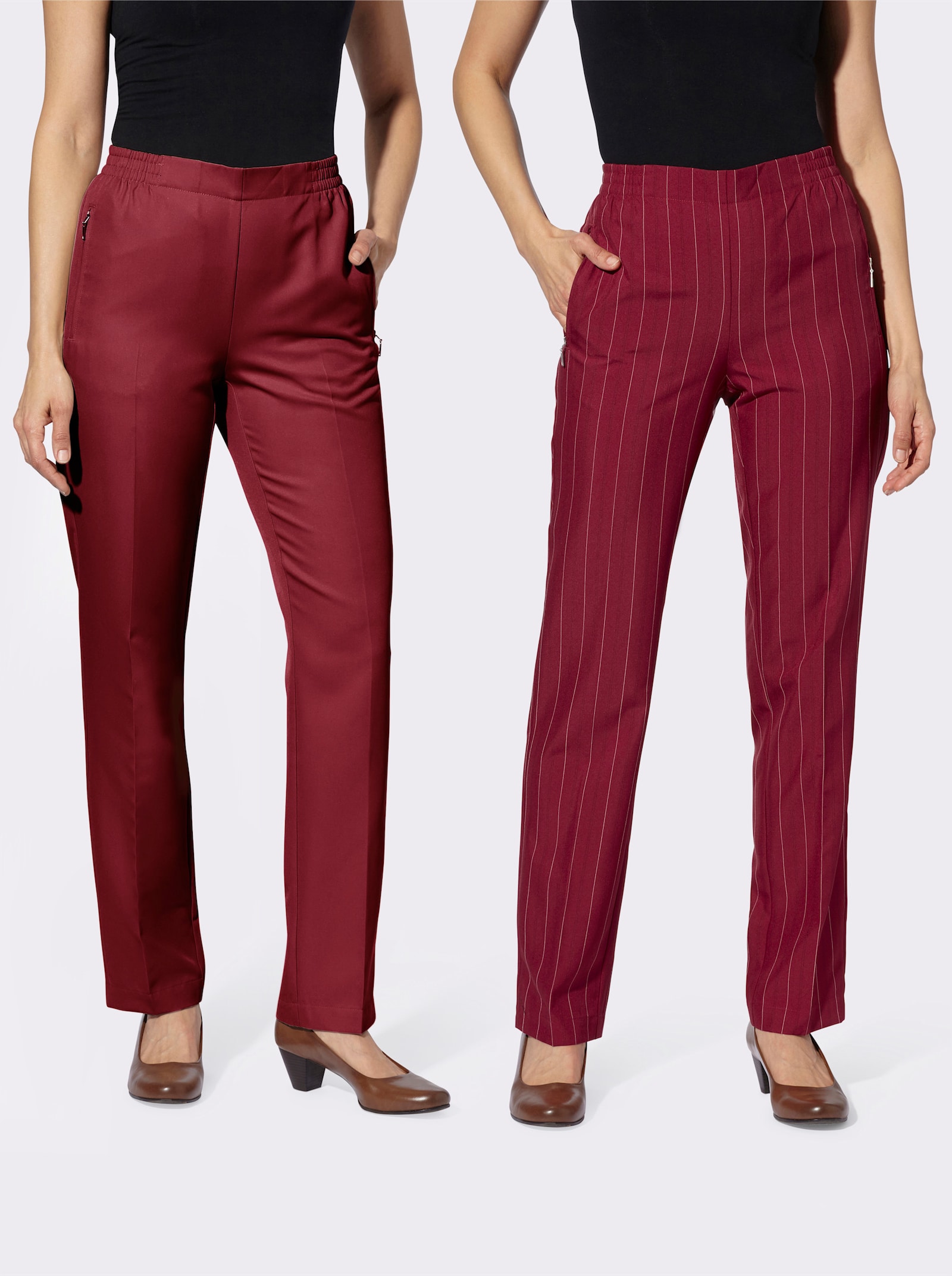 Stoffhose in Schlupfform - dunkelrot + dunkelrot-schwarz-gestreift
